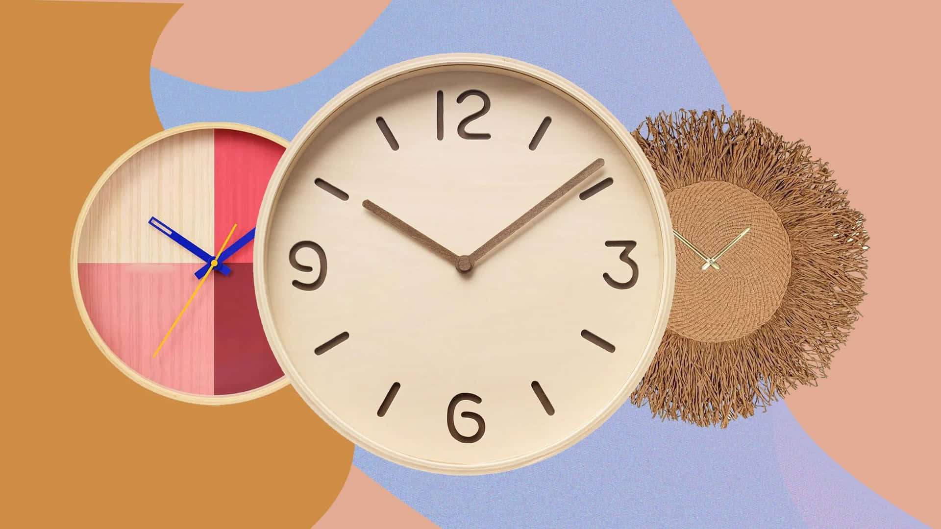 Three Clocks On A Colorful Background