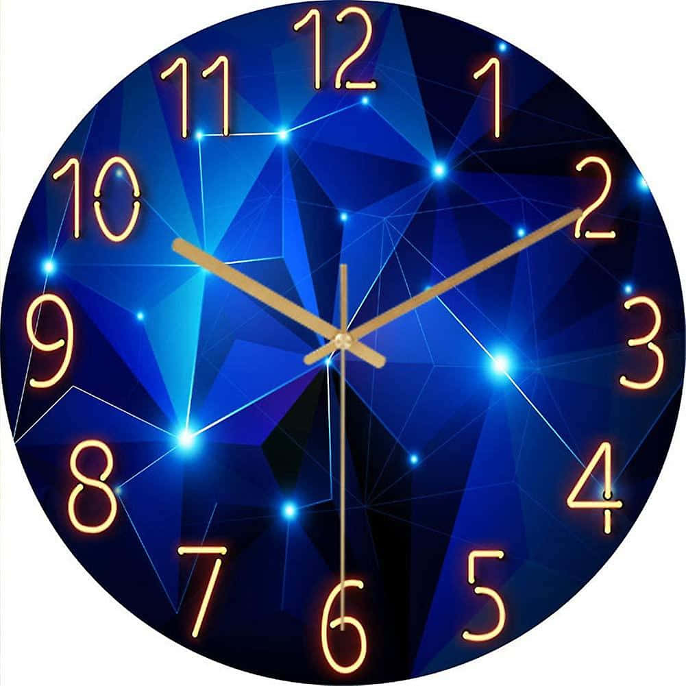 A Blue Wall Clock With A Geometric Pattern