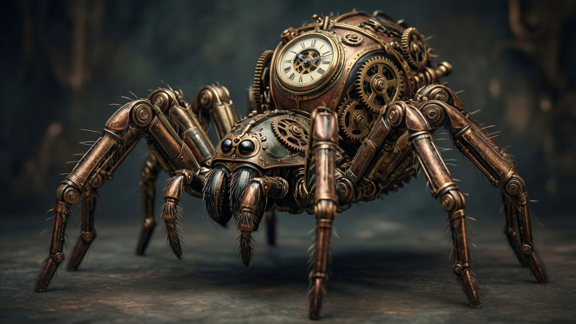 Steampunk-urverks-edderkopp-bakgrunnsbilde med viktorianske detaljer.