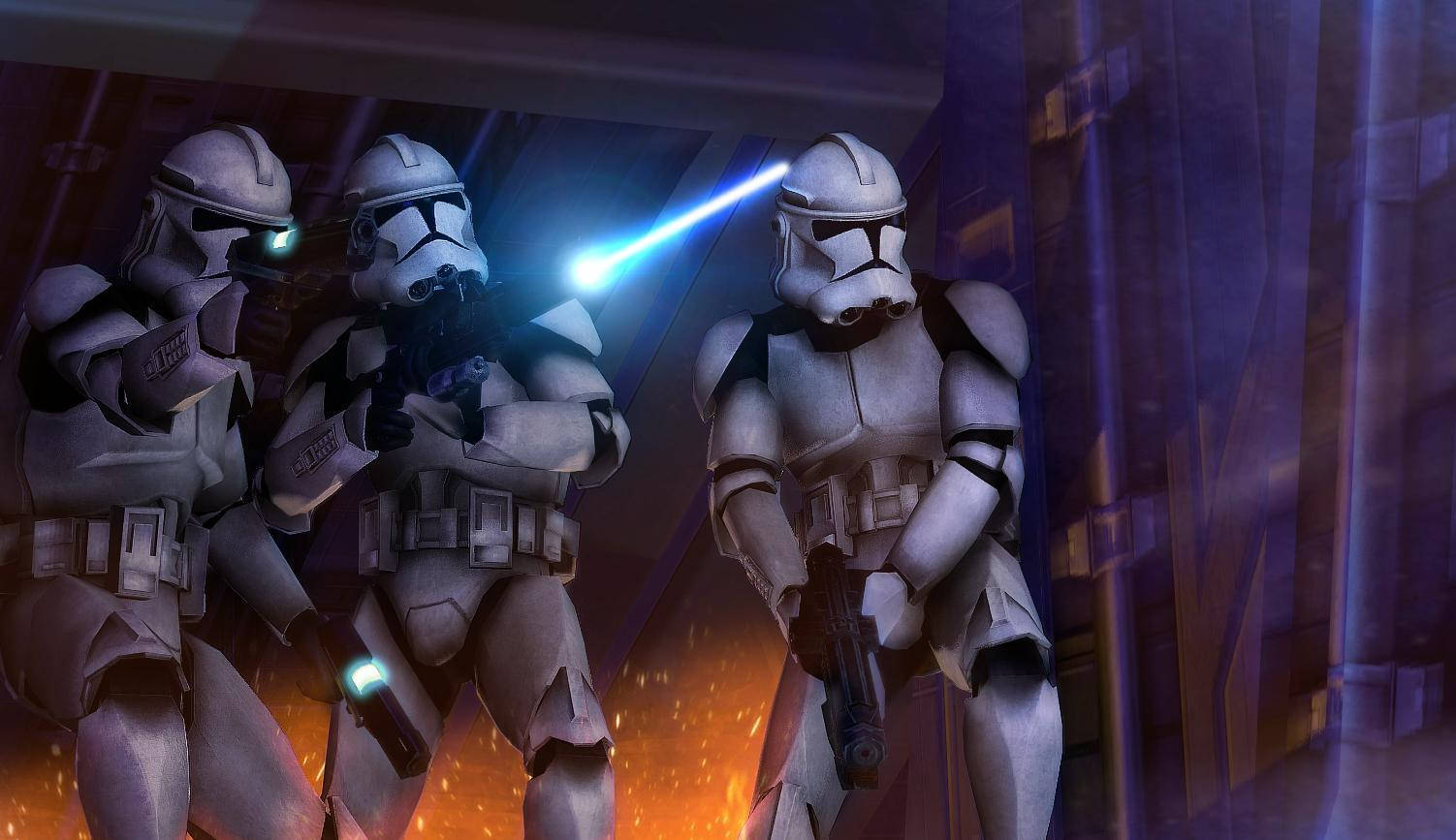 Brave Clone Trooper leads the charge in a daring raid. Wallpaper