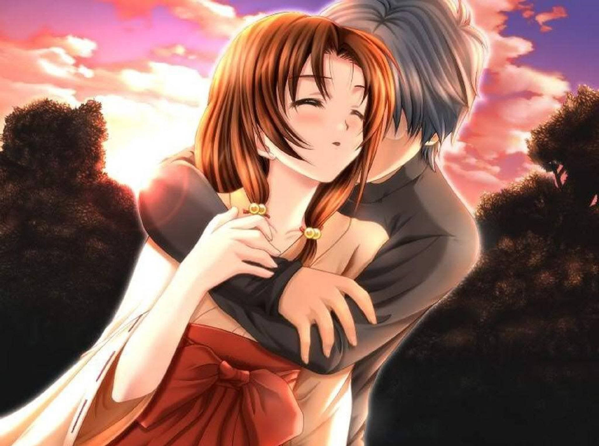 Close Eyes Anime Hug Wallpaper