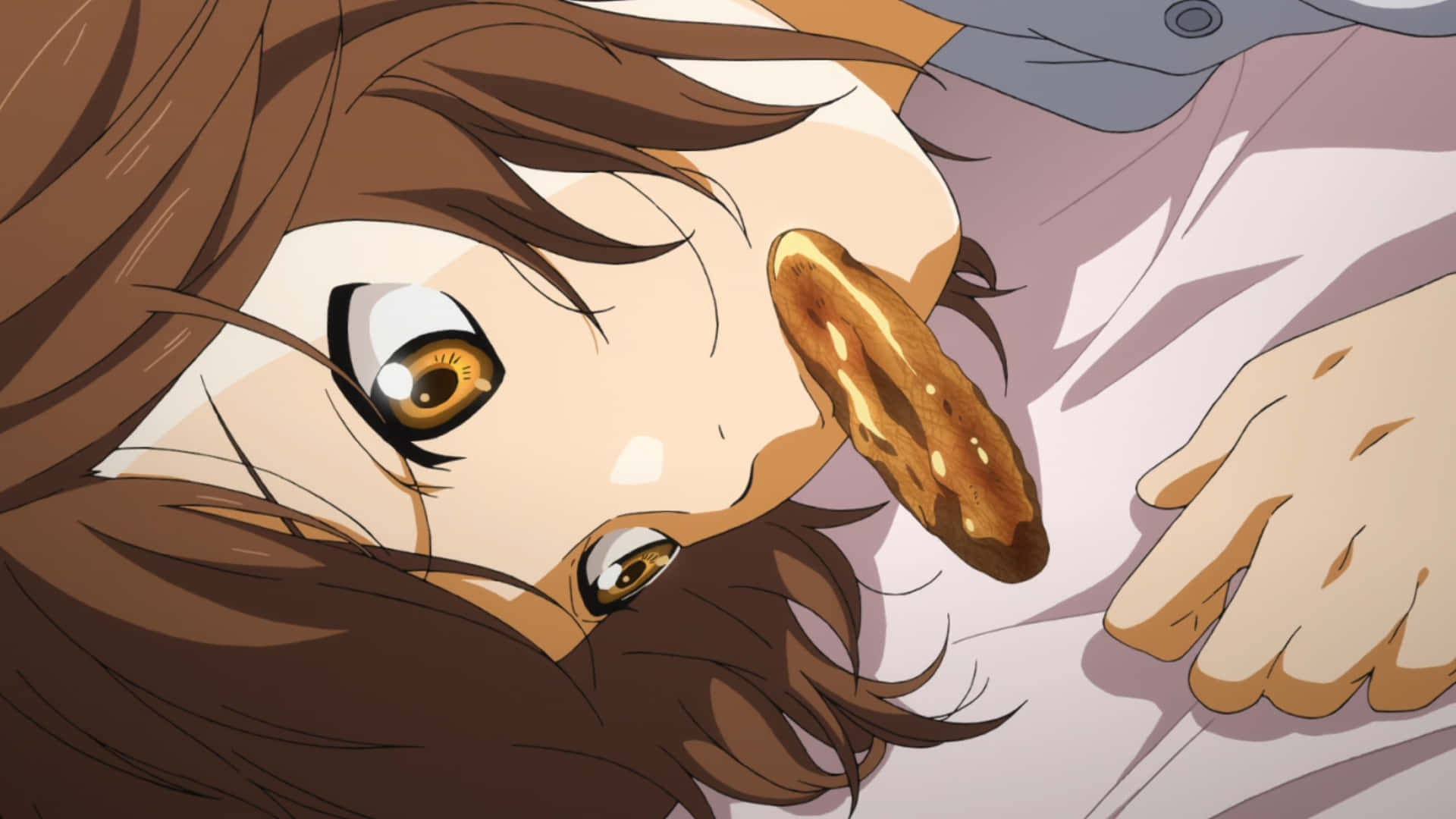 Close Up Gadis Anime Makan Pretzel Wallpaper