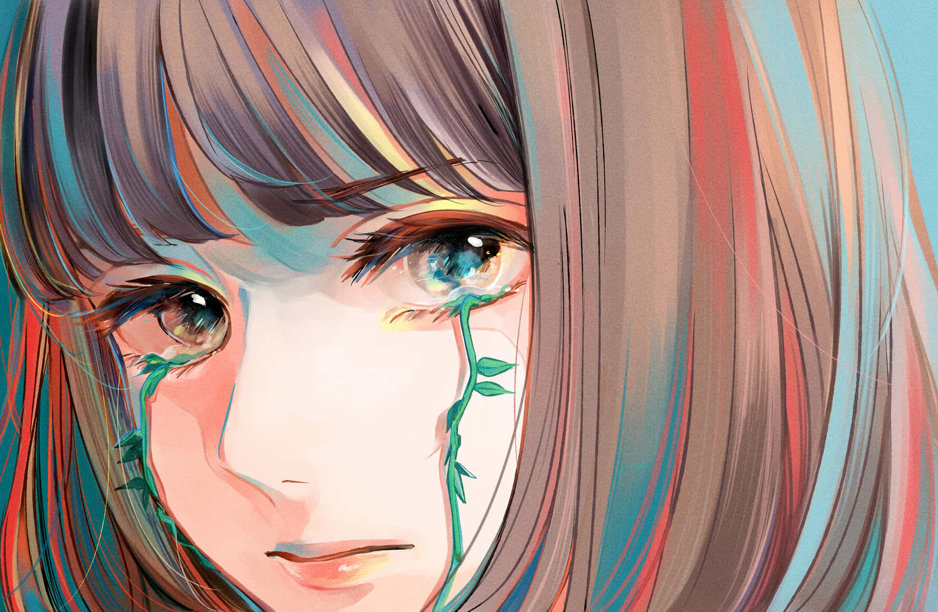 Close Up Anime Girl Tearful Eyes Wallpaper