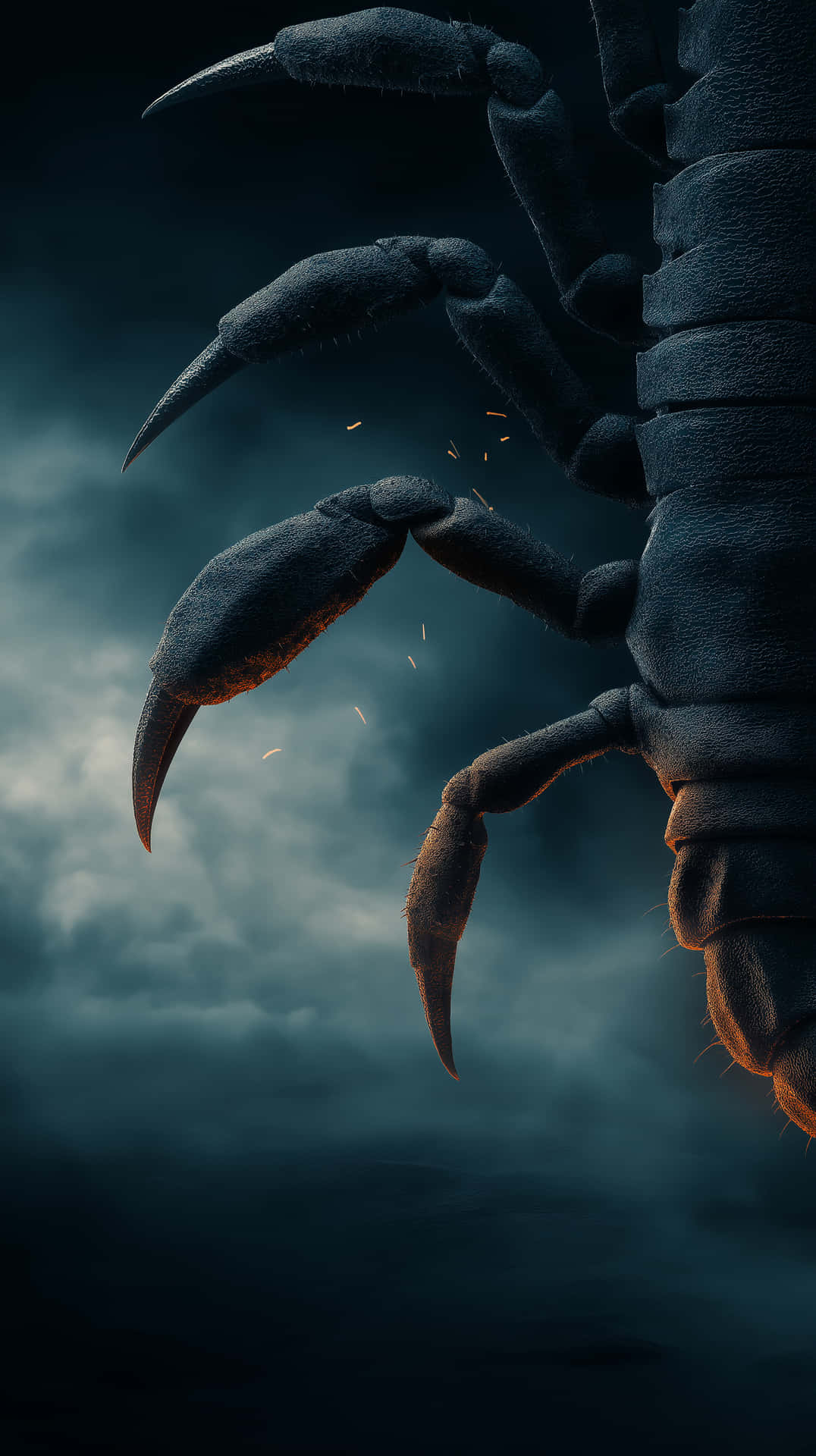 Close-up Of Dark Metallic Scorpion Leg In Stormy Setting Wallpaper