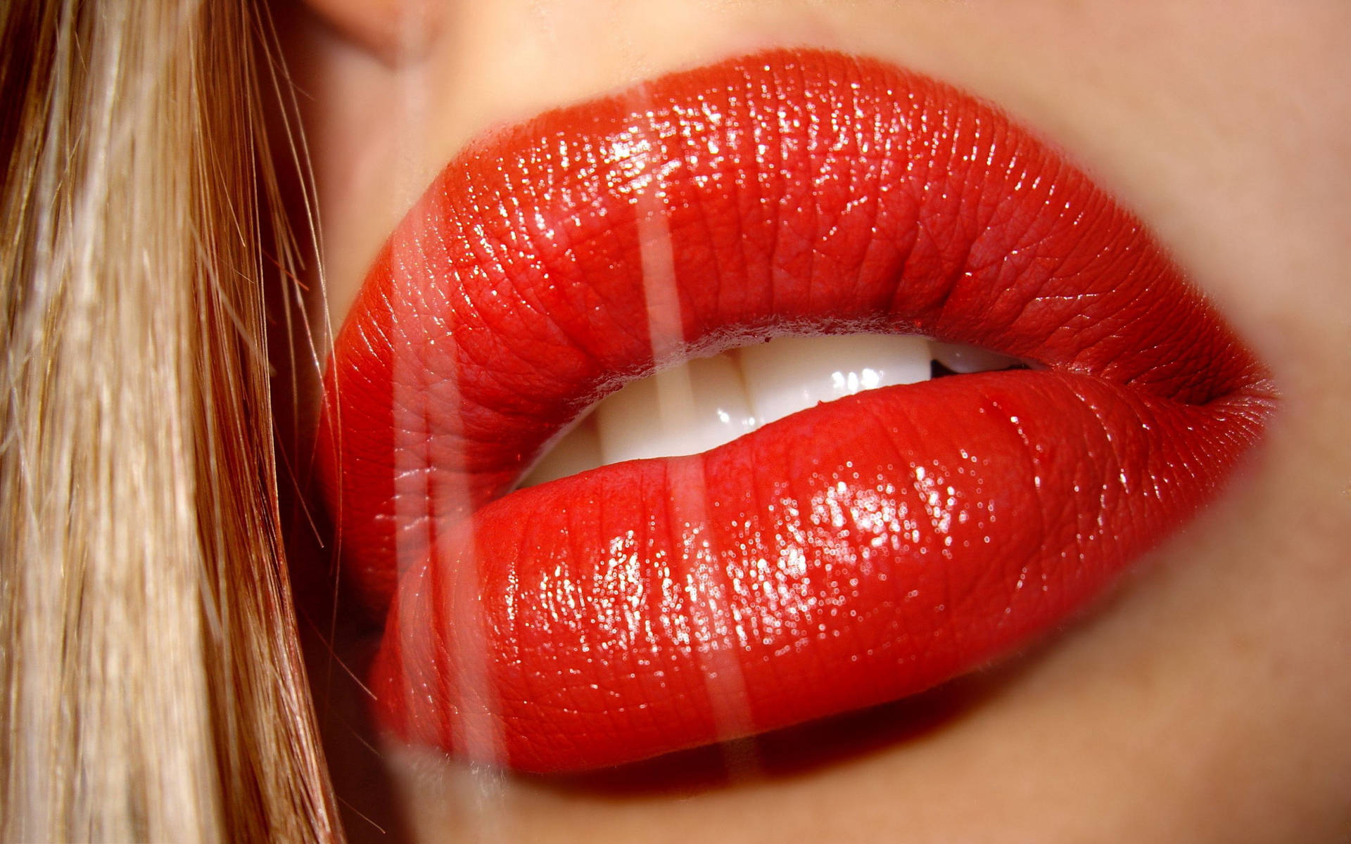 Close-Up Photo Of Woman's Red Lips Wallpaper