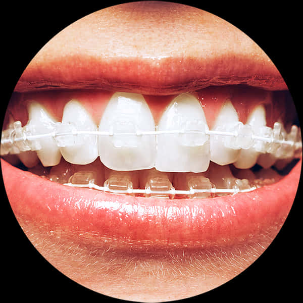 Close Up Smile With Clear Braces PNG
