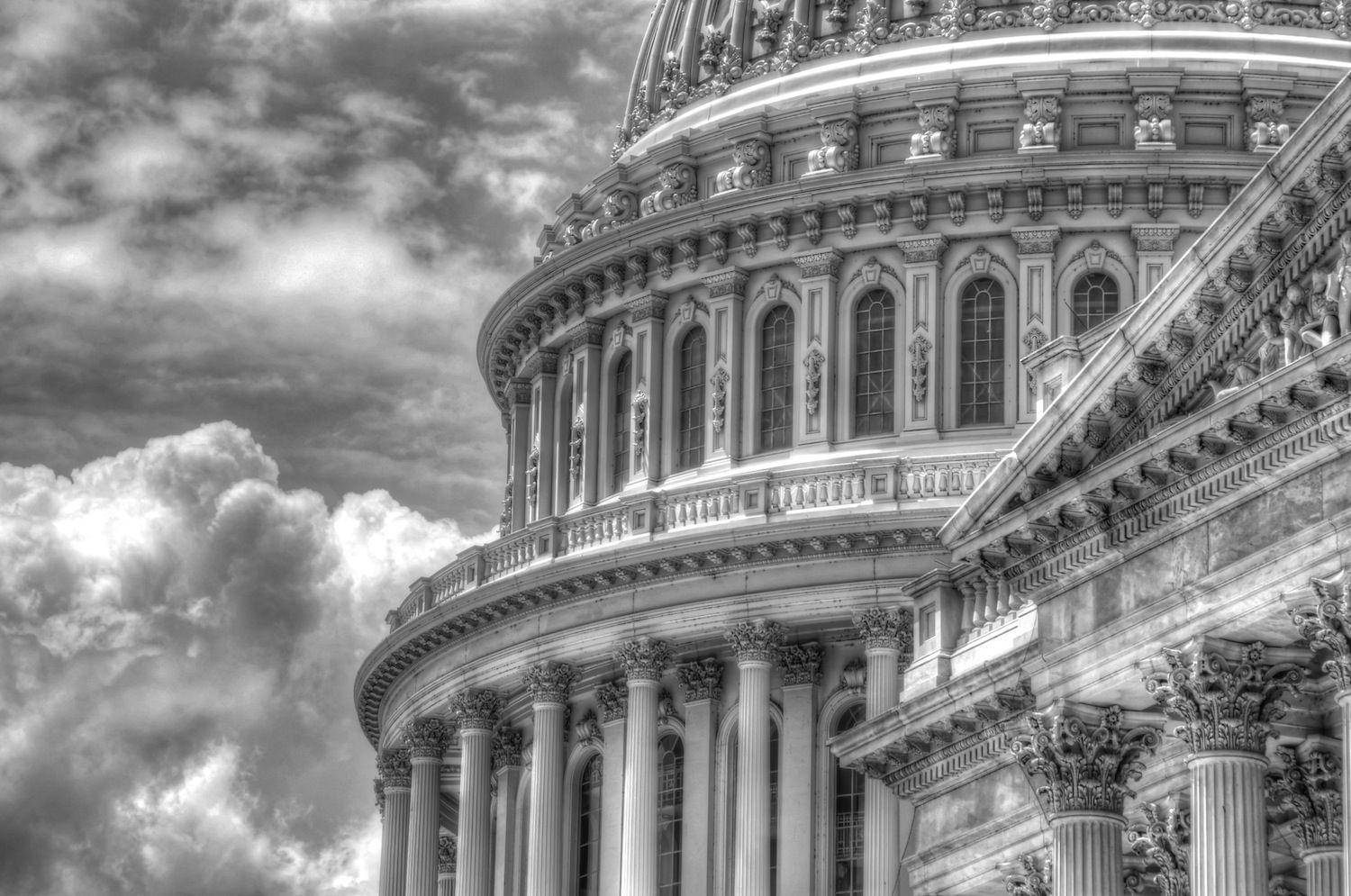 Close-up United States Capitol Bw Background