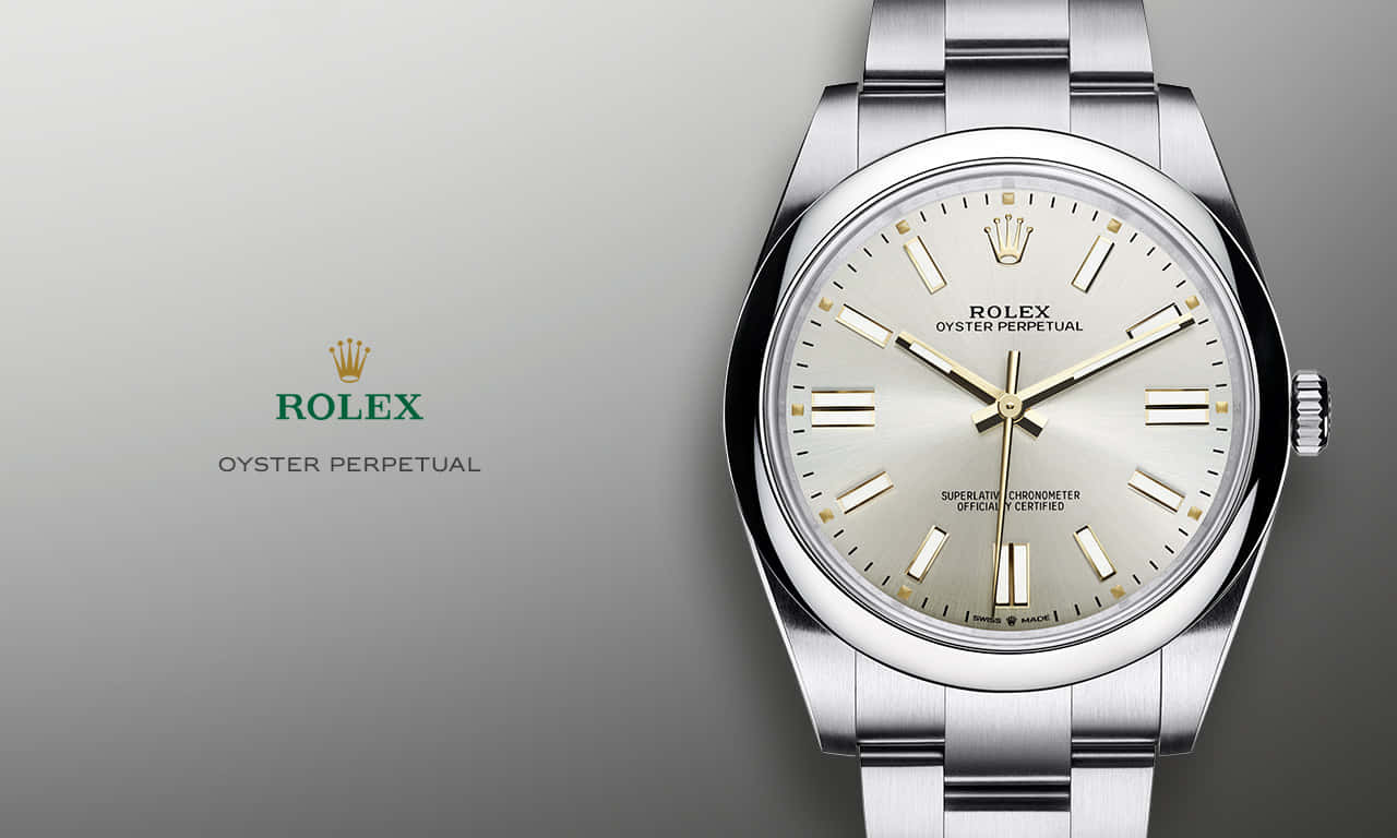 Close Up View Of A Rolex Oyster Perpetual Silver Watch Wallpaper