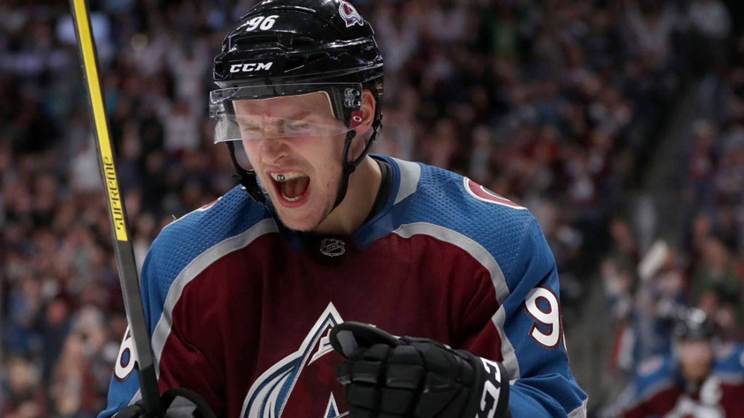 Close Up View Of Mikko Rantanen With Shouting Expression Wallpaper