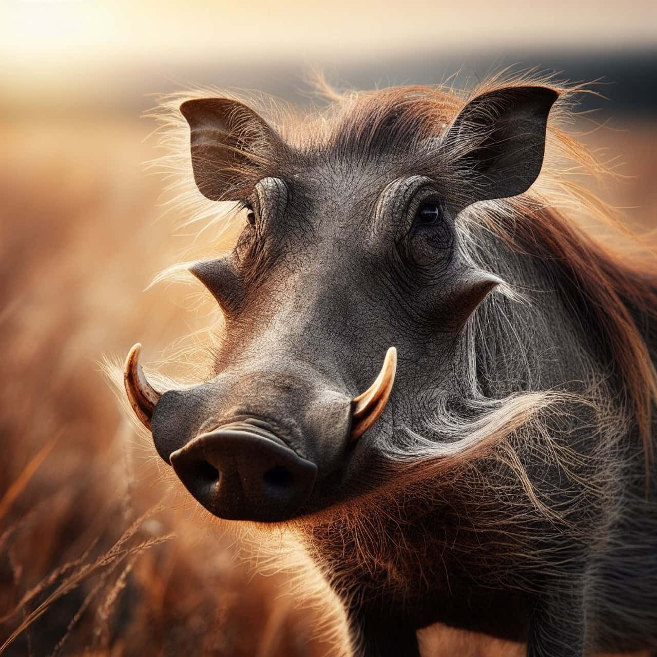 Close Up Warthog Portrait Sunset Wallpaper