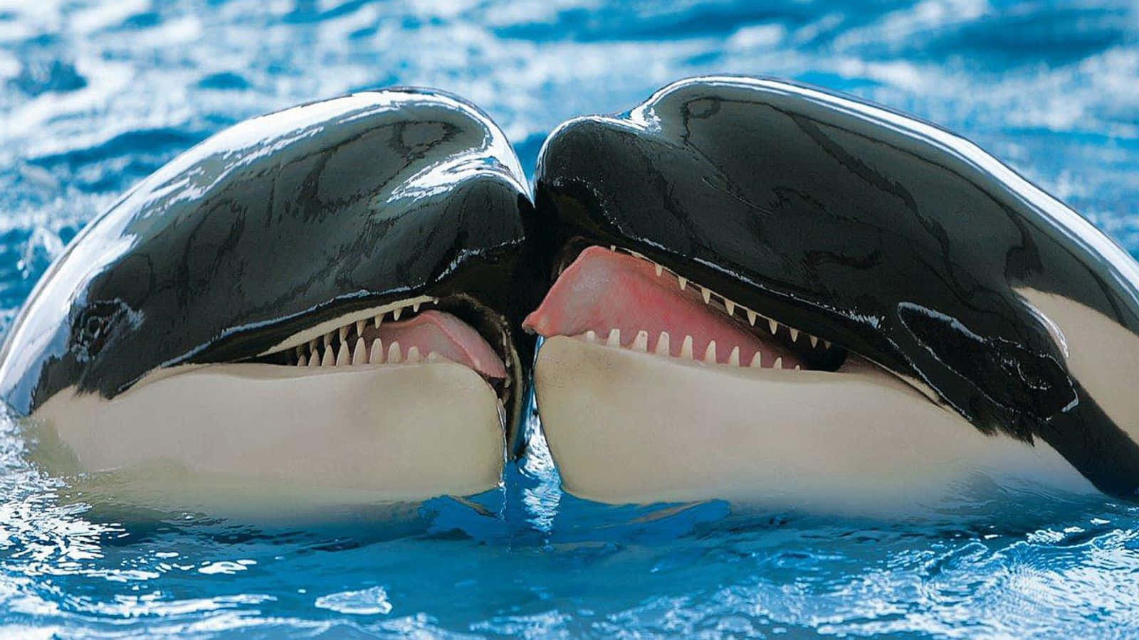 Close Upof Two Killer Whales Wallpaper