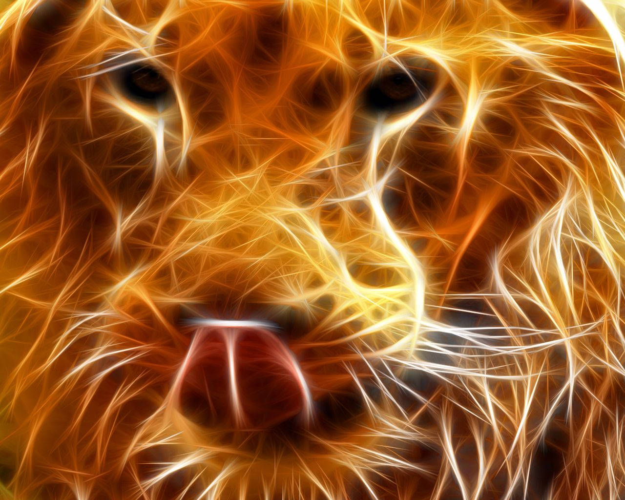 Closeup Fire Lion Licking Nose Wallpaper