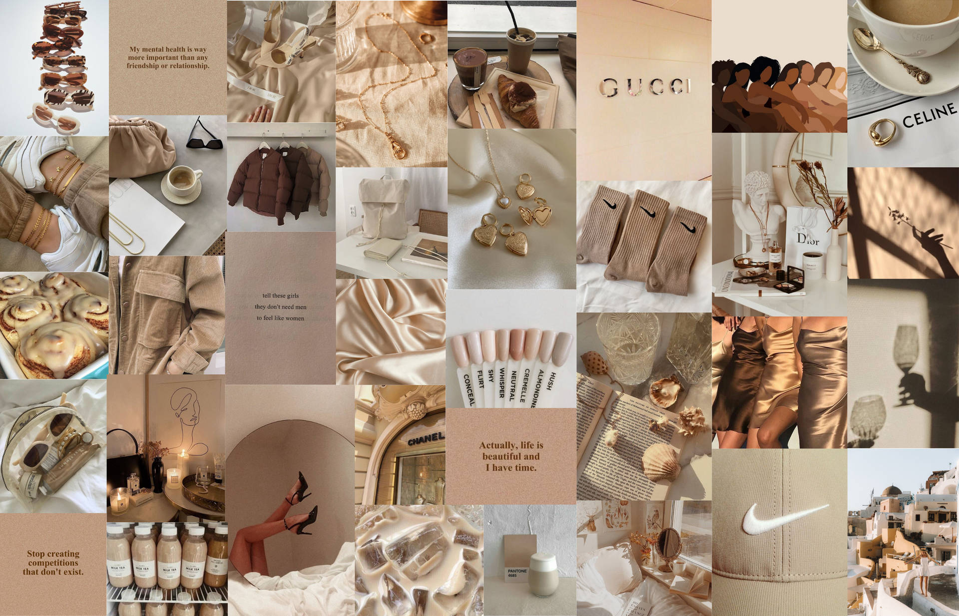 Clothes And Accessories Beige Aesthetic Collage Wallpaper