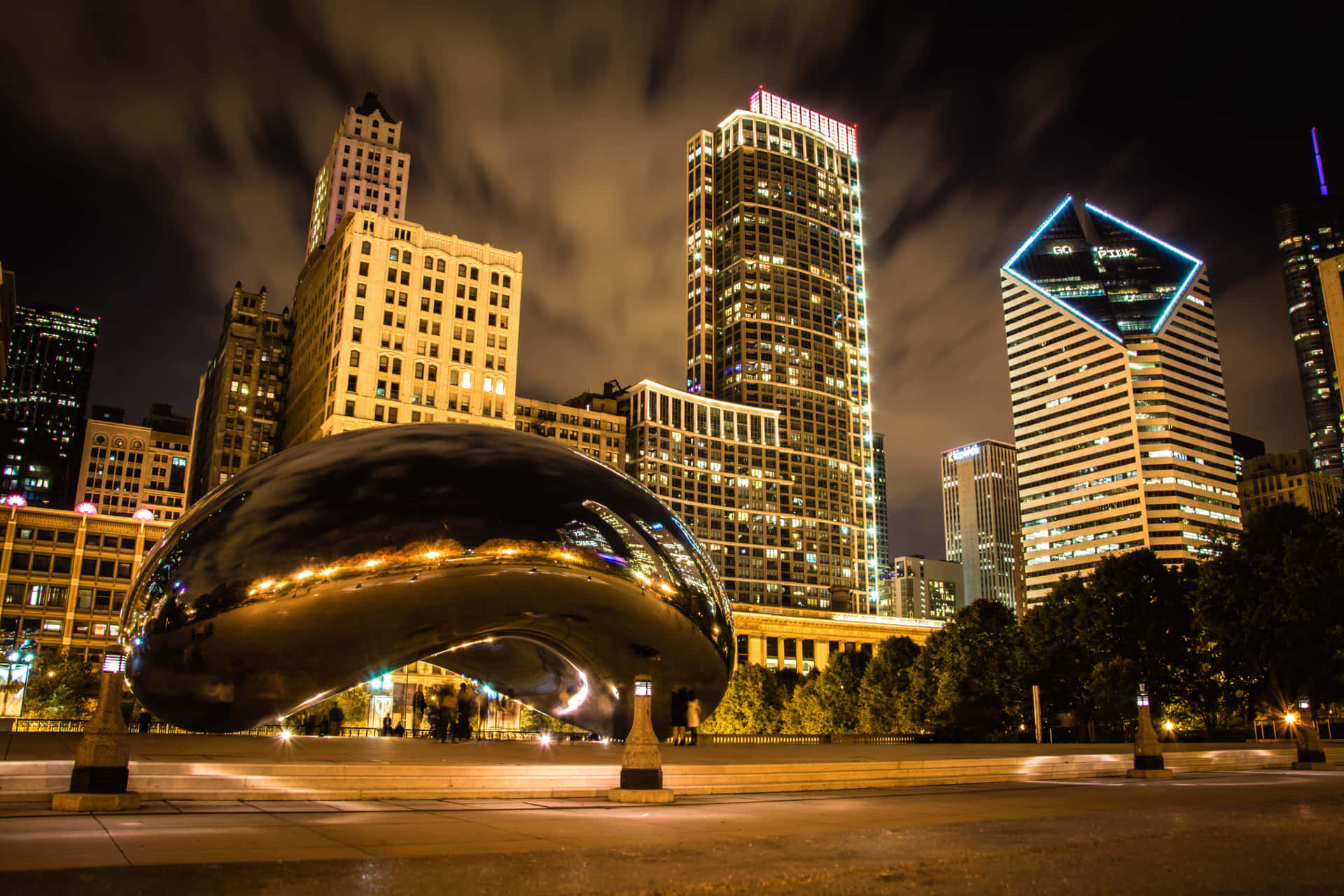 Cloud Gate And Chicago Buildings City Lights Wallpaper