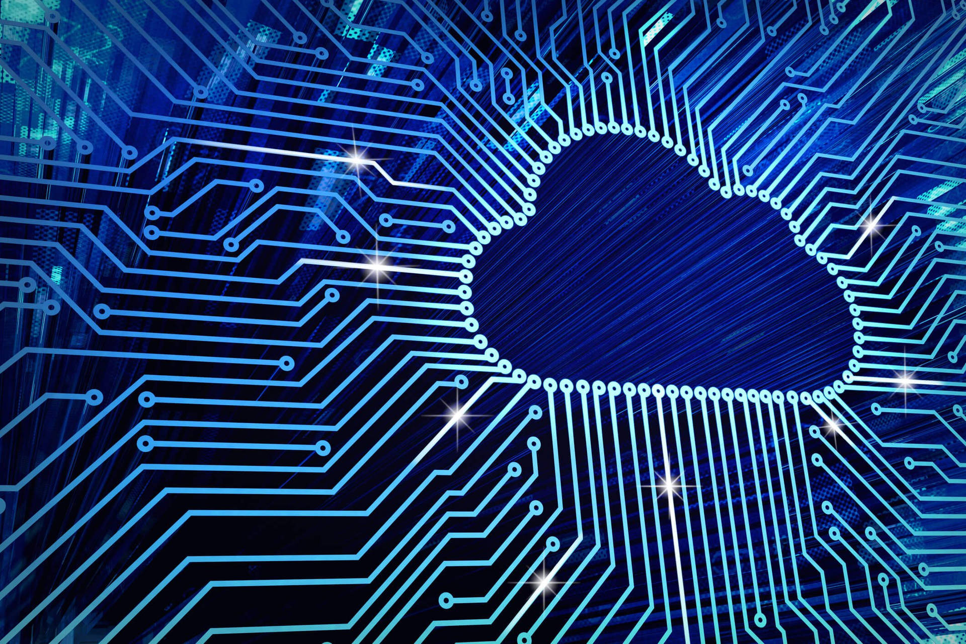 Cloud Storage Icon On Dark Blue Circuit Board Wallpaper