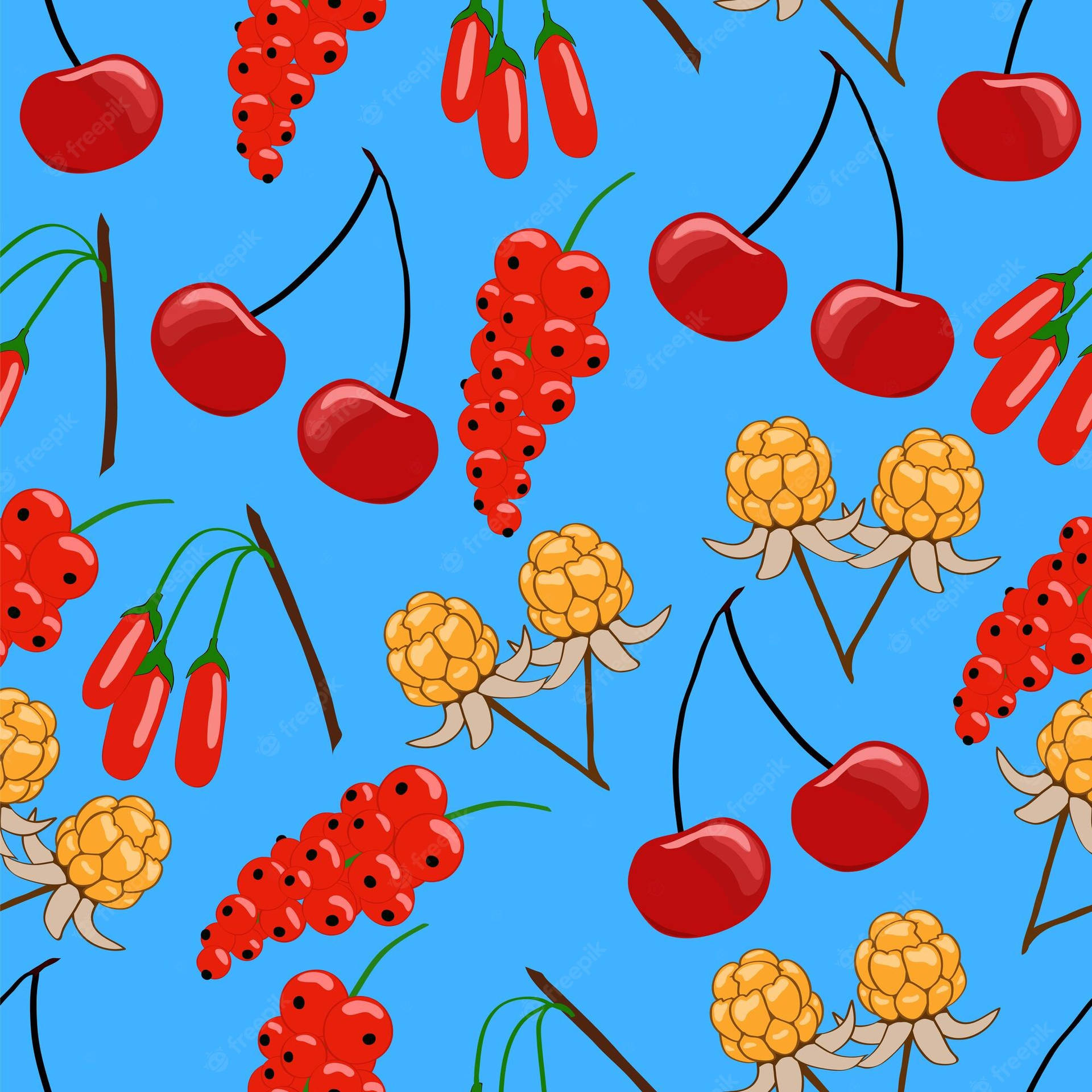 Cloudberries Chilis Cherries Cranberries Art Wallpaper