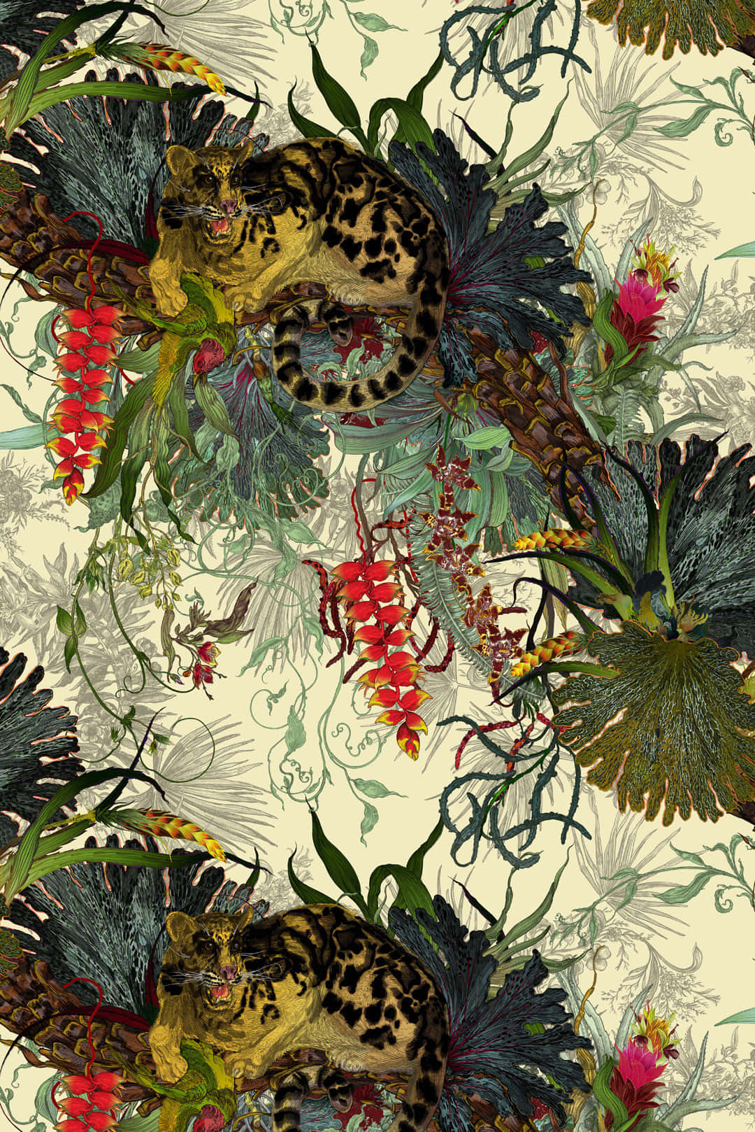 Clouded_ Leopard_ Floral_ Pattern.jpg Wallpaper