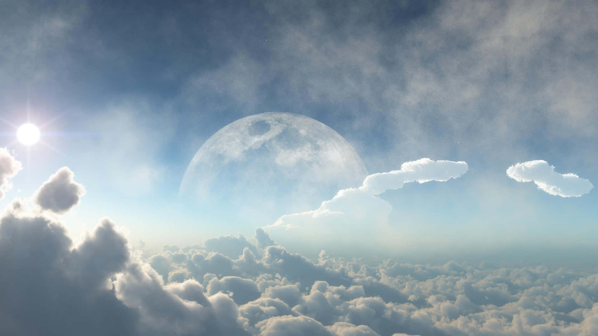 Månen og skyer ses over himlen Wallpaper