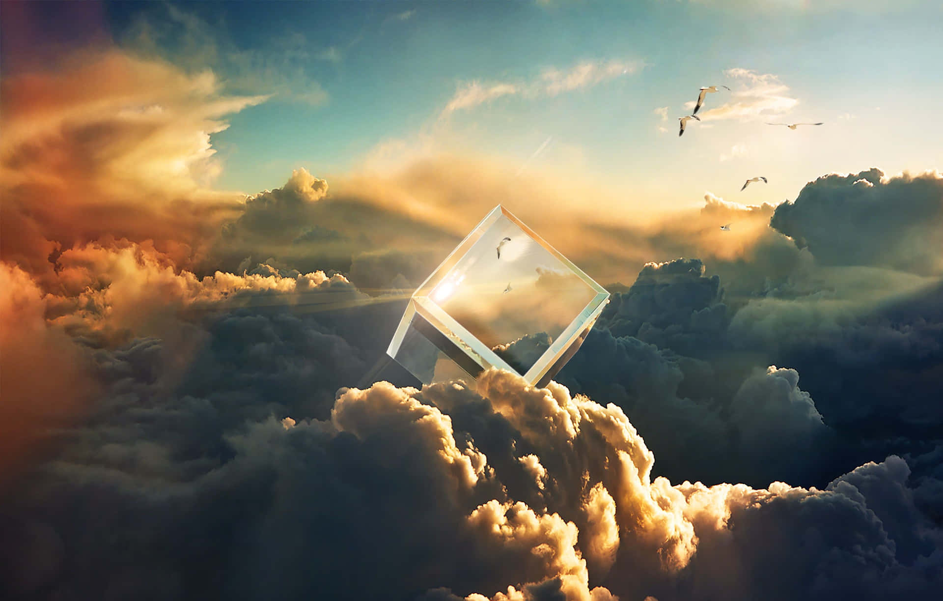Clouds 4k Cube In Middle Wallpaper