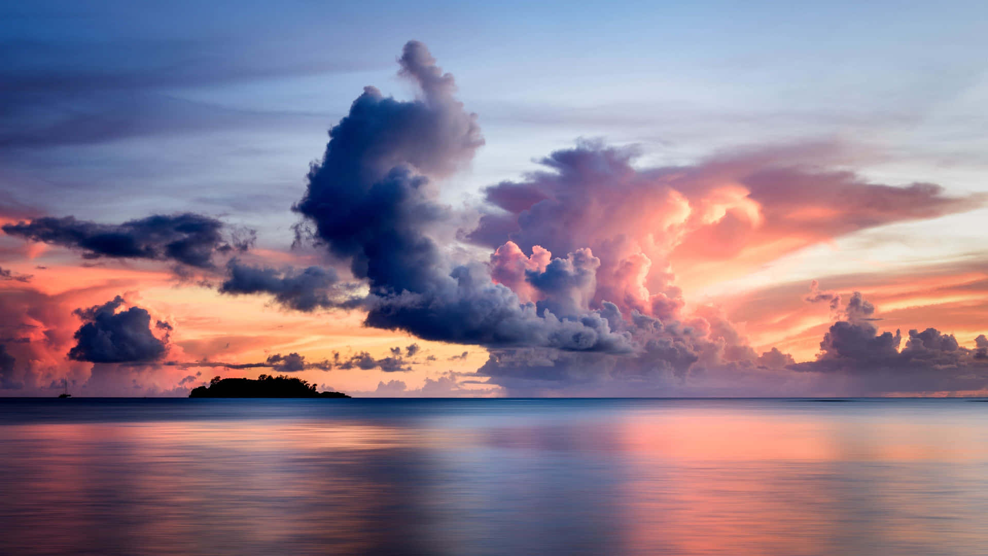 Clouds 4k Colorful Sunset Island Wallpaper