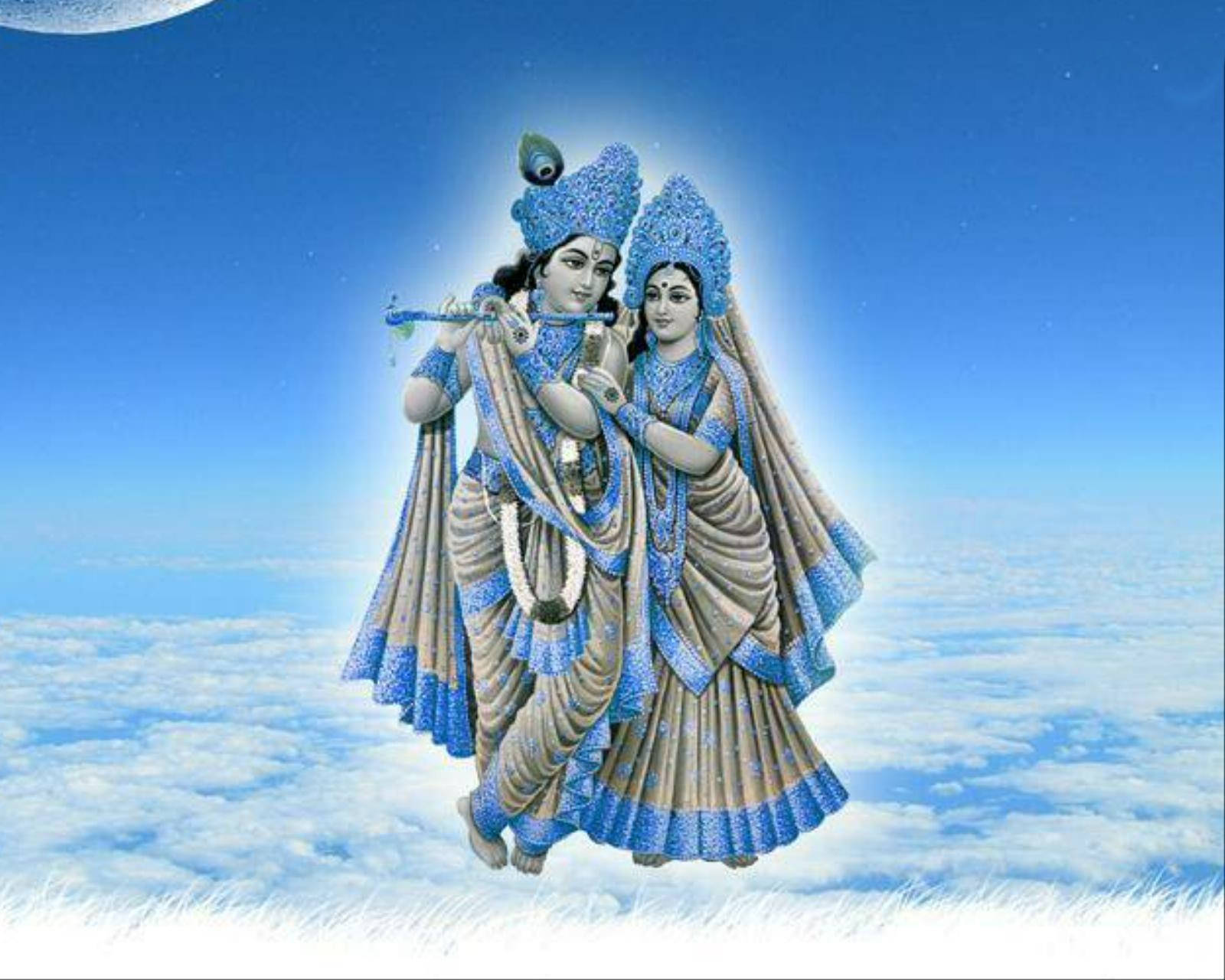 Skyer Æstetisk Radha Og Krishna Desktop Wallpaper