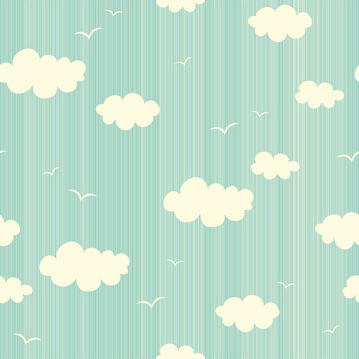 Skyer og fugle på pastelgrøn himmel Wallpaper