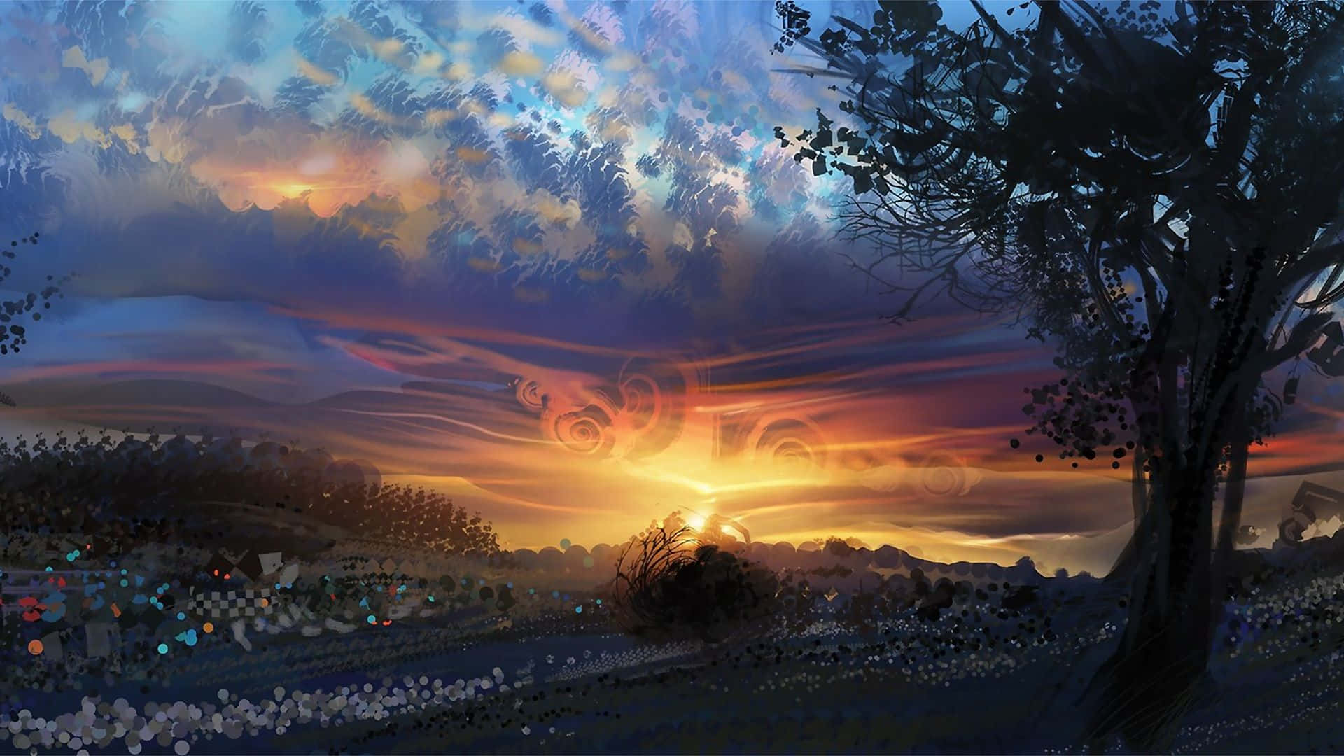 Molnoch Solnedgångs Himmel, Digital Konstbakgrund.