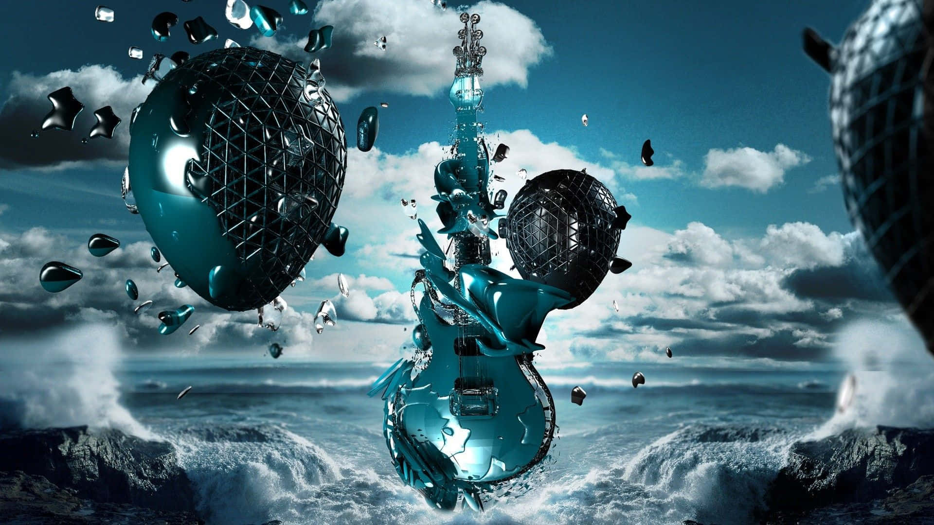 Clouds And Turquoise Electric Guitar Background