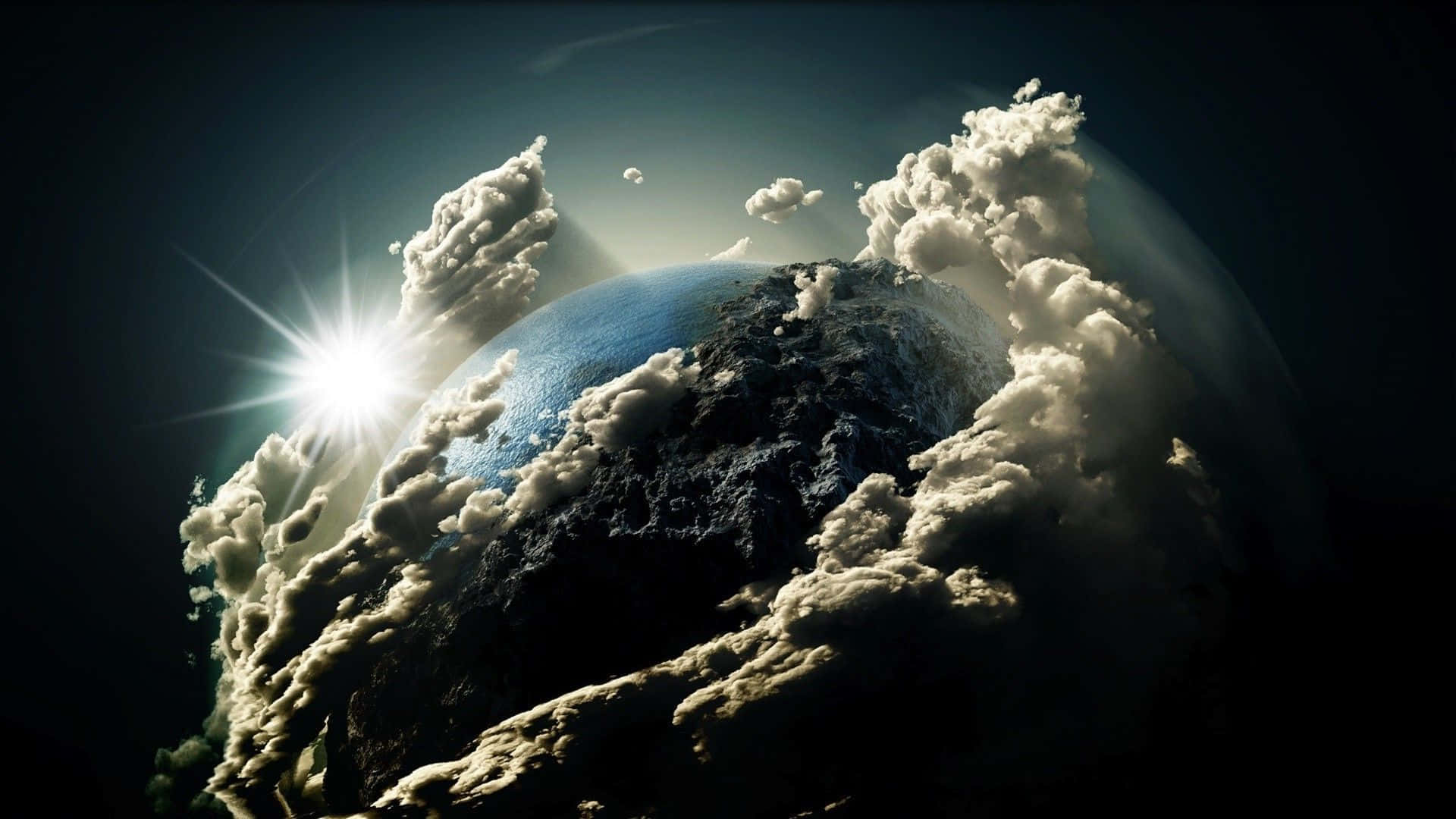 Planet Earth Surrounded By Clouds Background