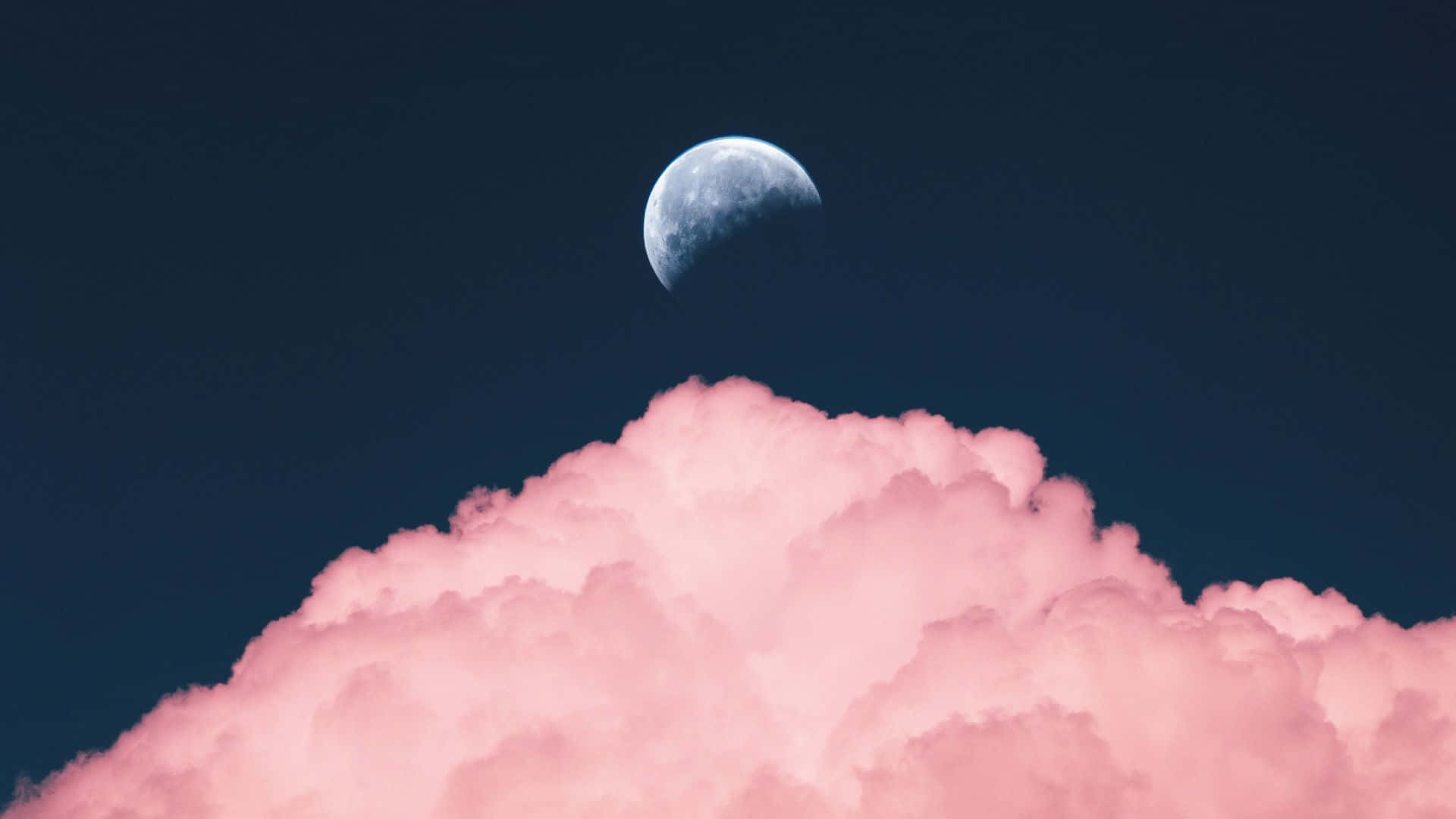 Half Moon And Pink Clouds Background