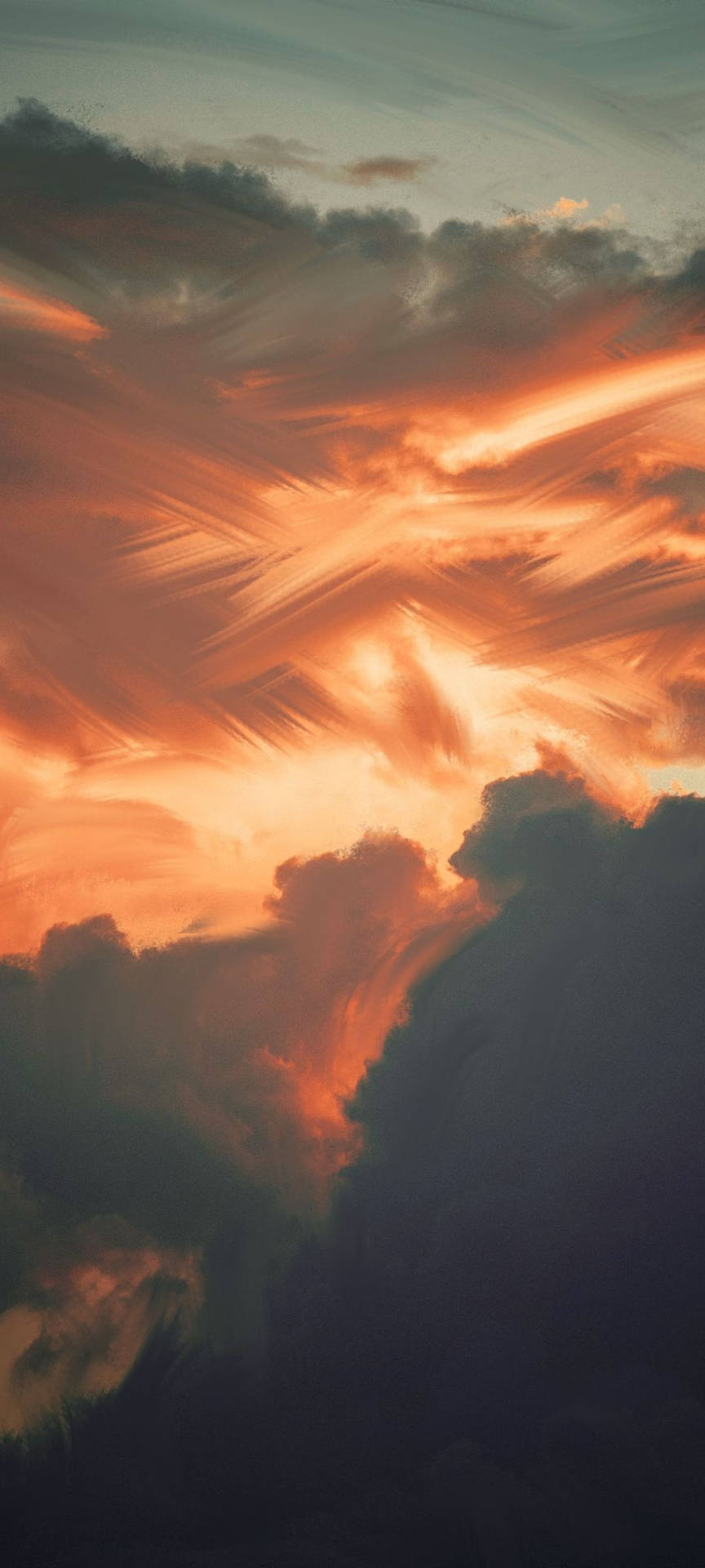 Pinturade Nubes En El Teléfono Durante La Hora Dorada. Fondo de pantalla