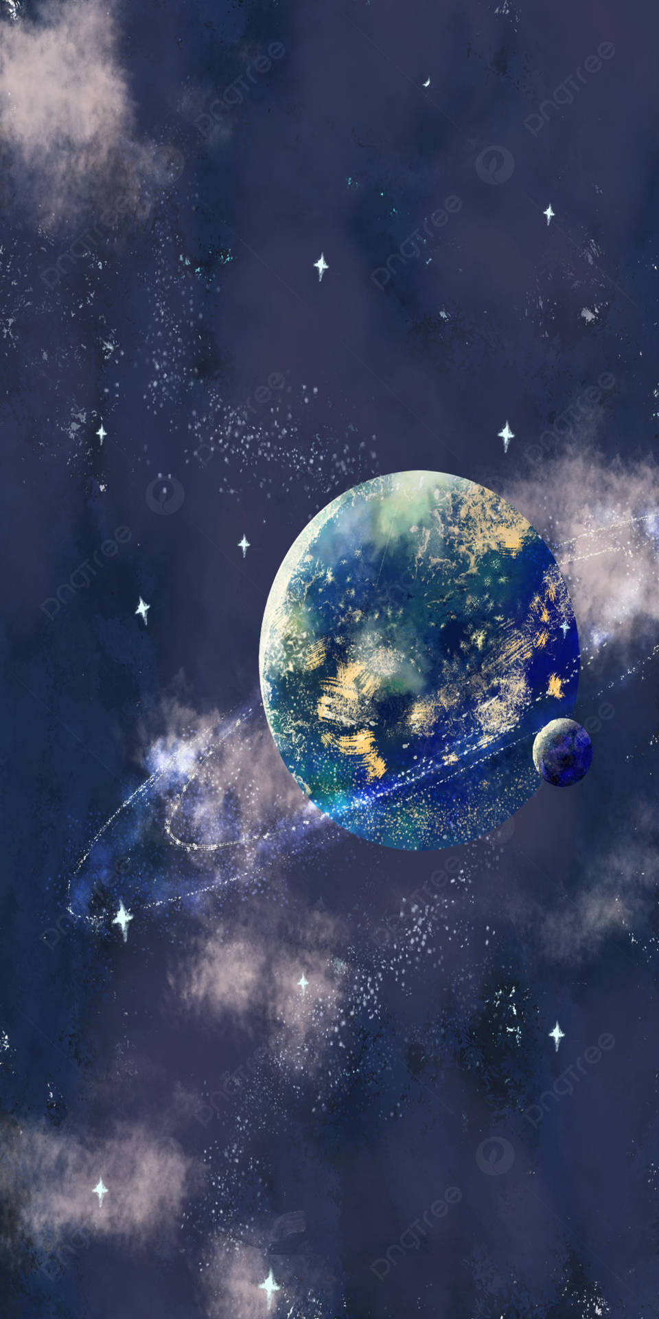 Einplanet Im Weltraum Mit Sternen Und Wolken Wallpaper