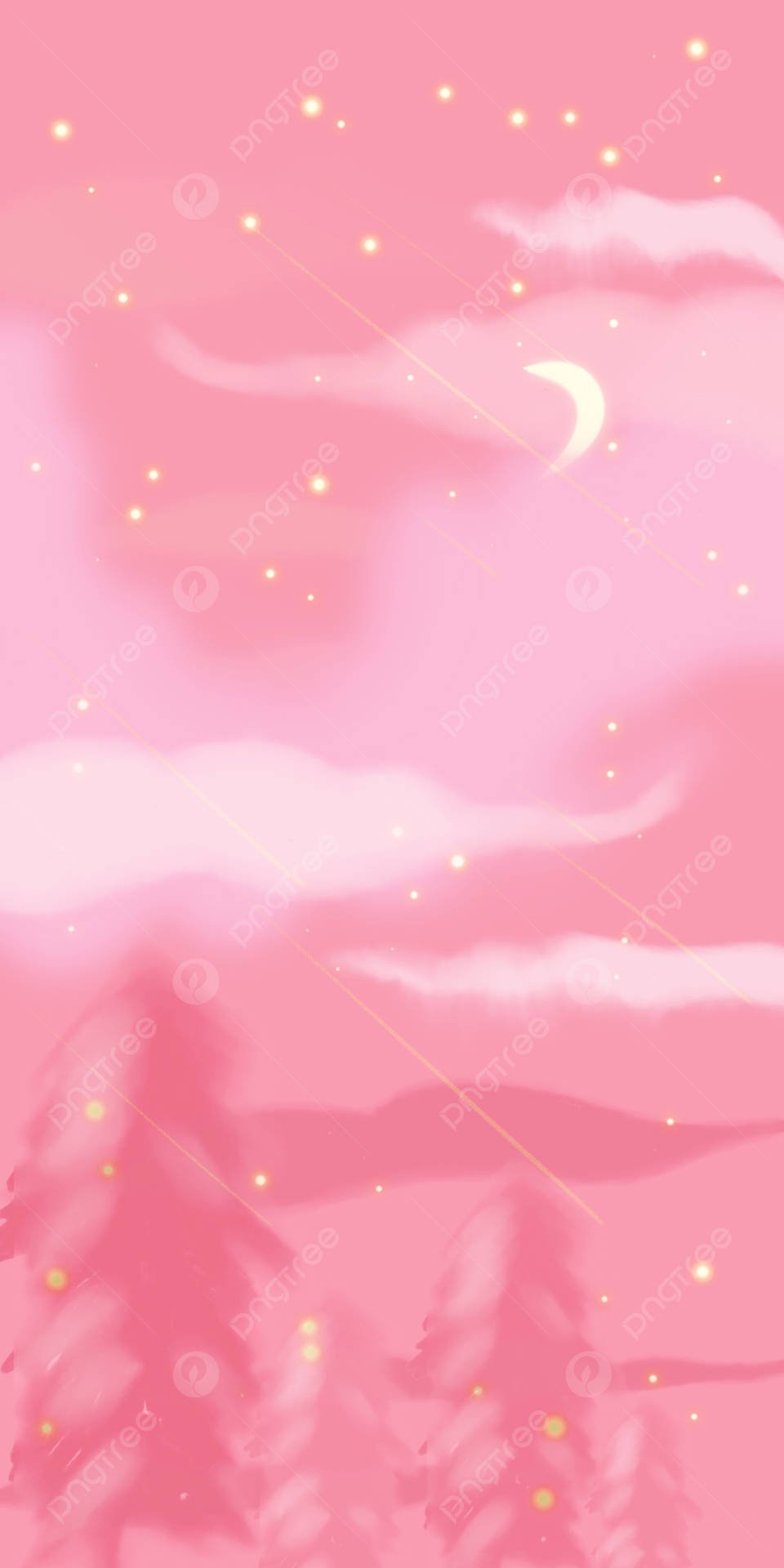 Pink Sky With Clouds And Stars Wallpaper