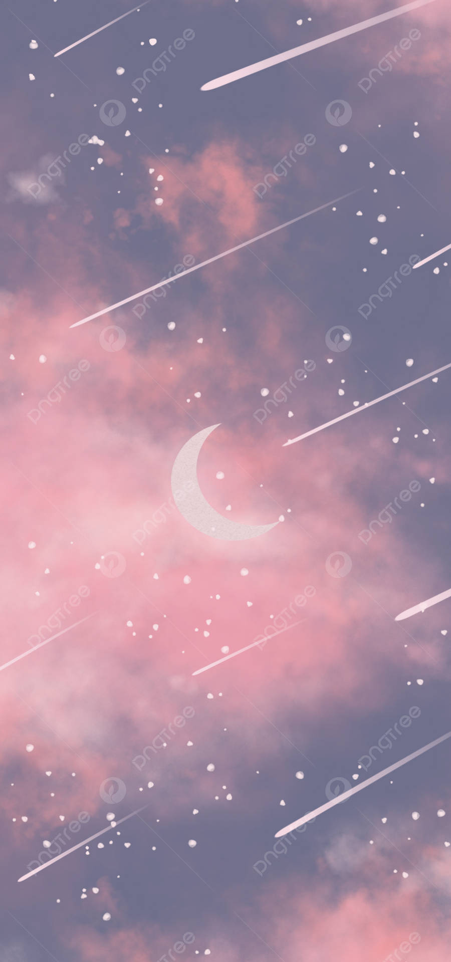 A Pink Sky With Stars And A Crescent Wallpaper