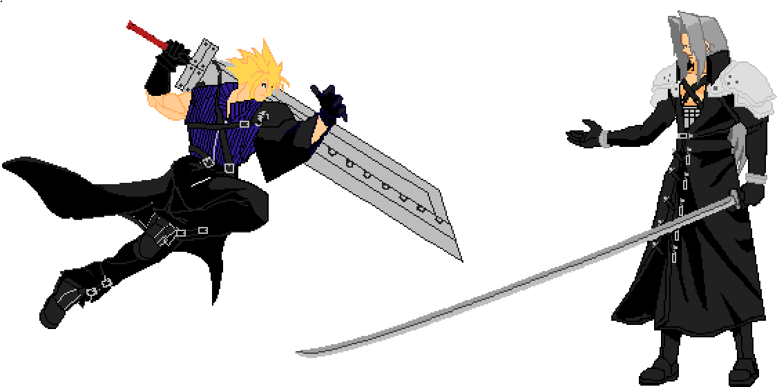 Cloudvs Sephiroth Pixel Art Duel PNG