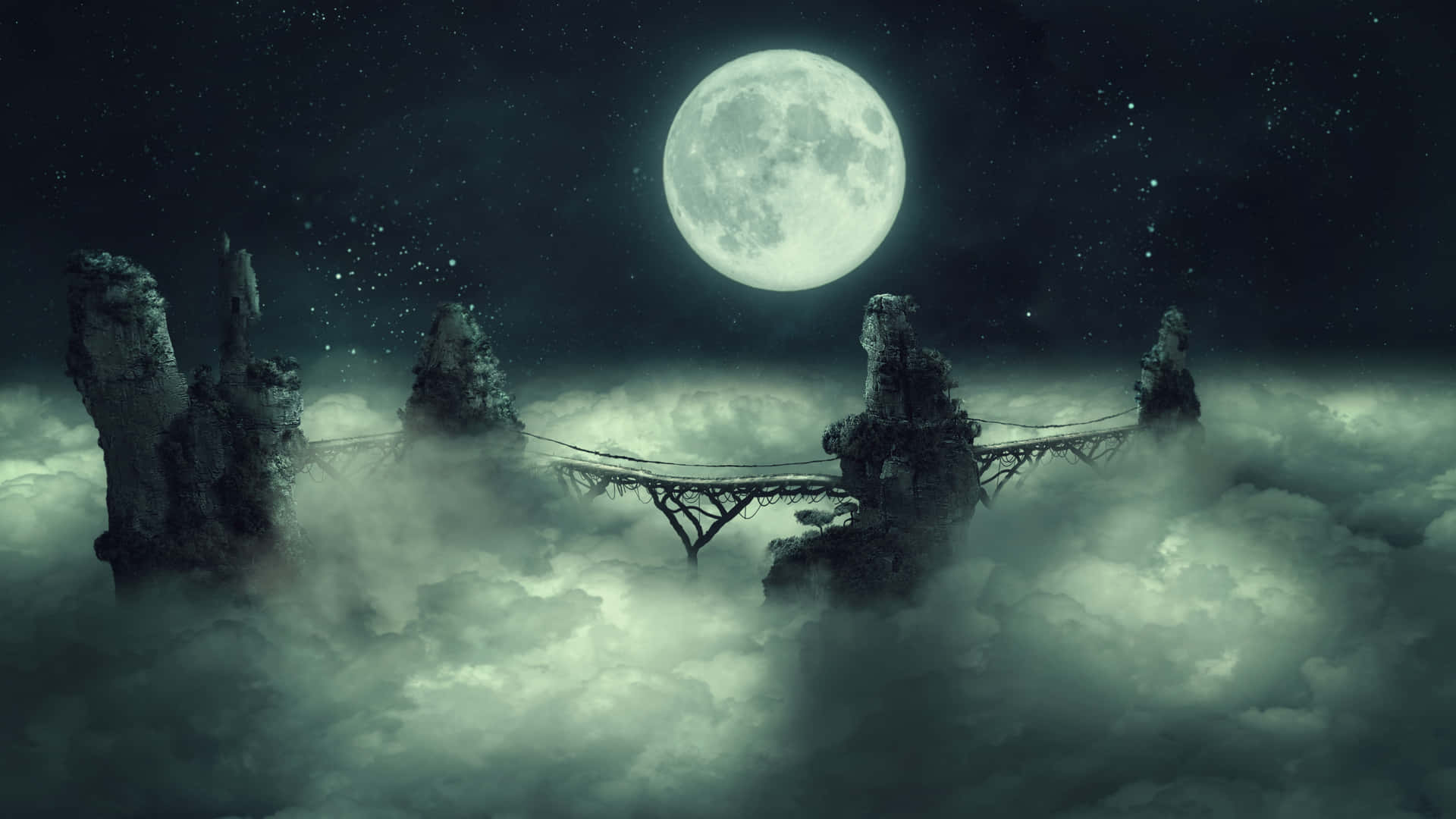 Bewölkterheller Nachthimmel Mond Wallpaper