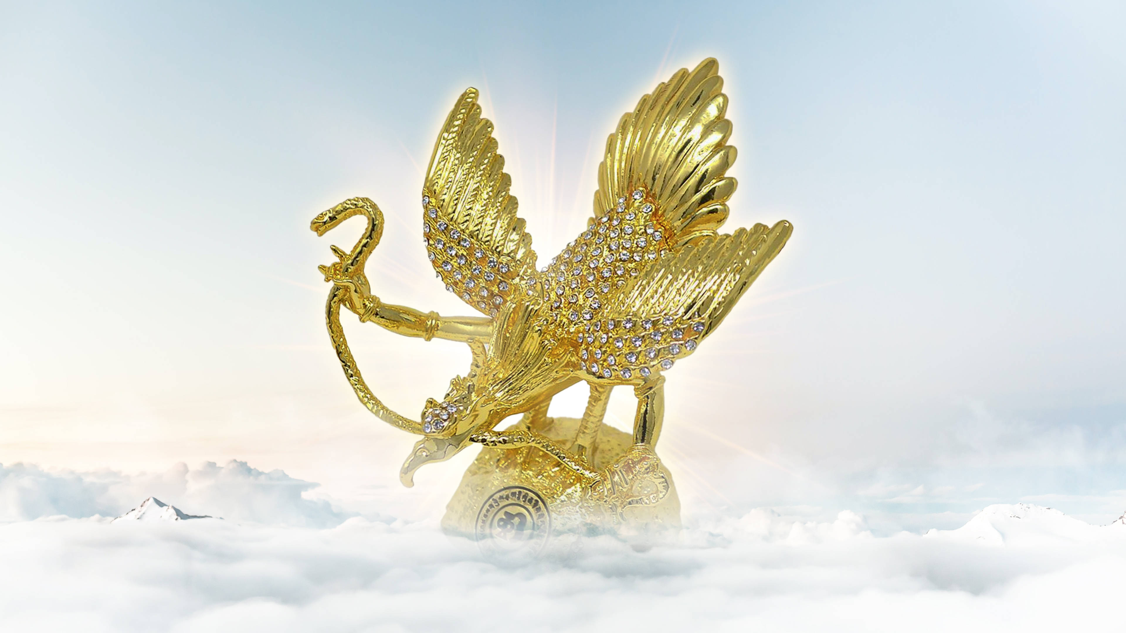Cloudy Golden Garuda Wallpaper