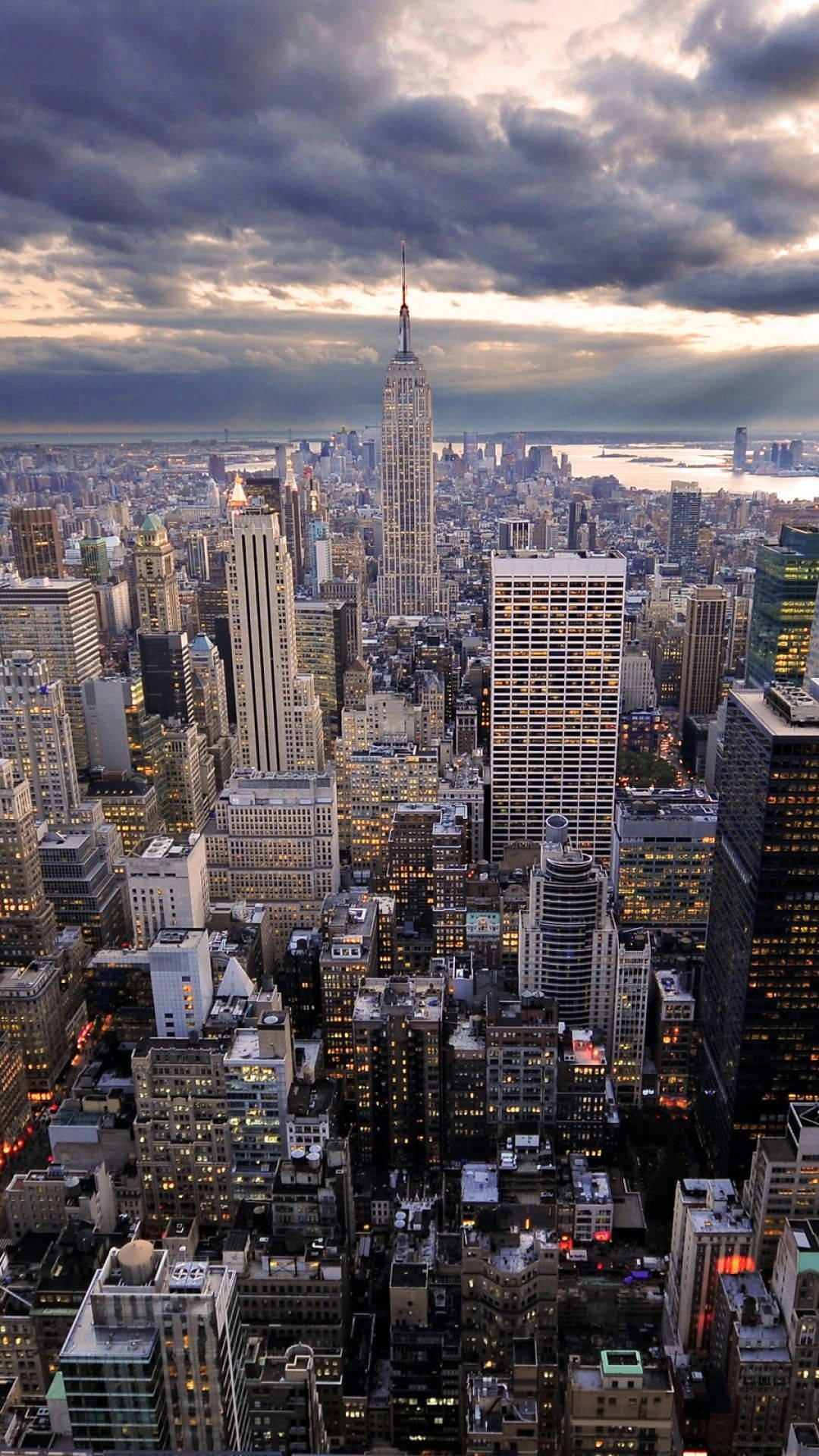 Cloudy New York City Drone Shot Wallpaper
