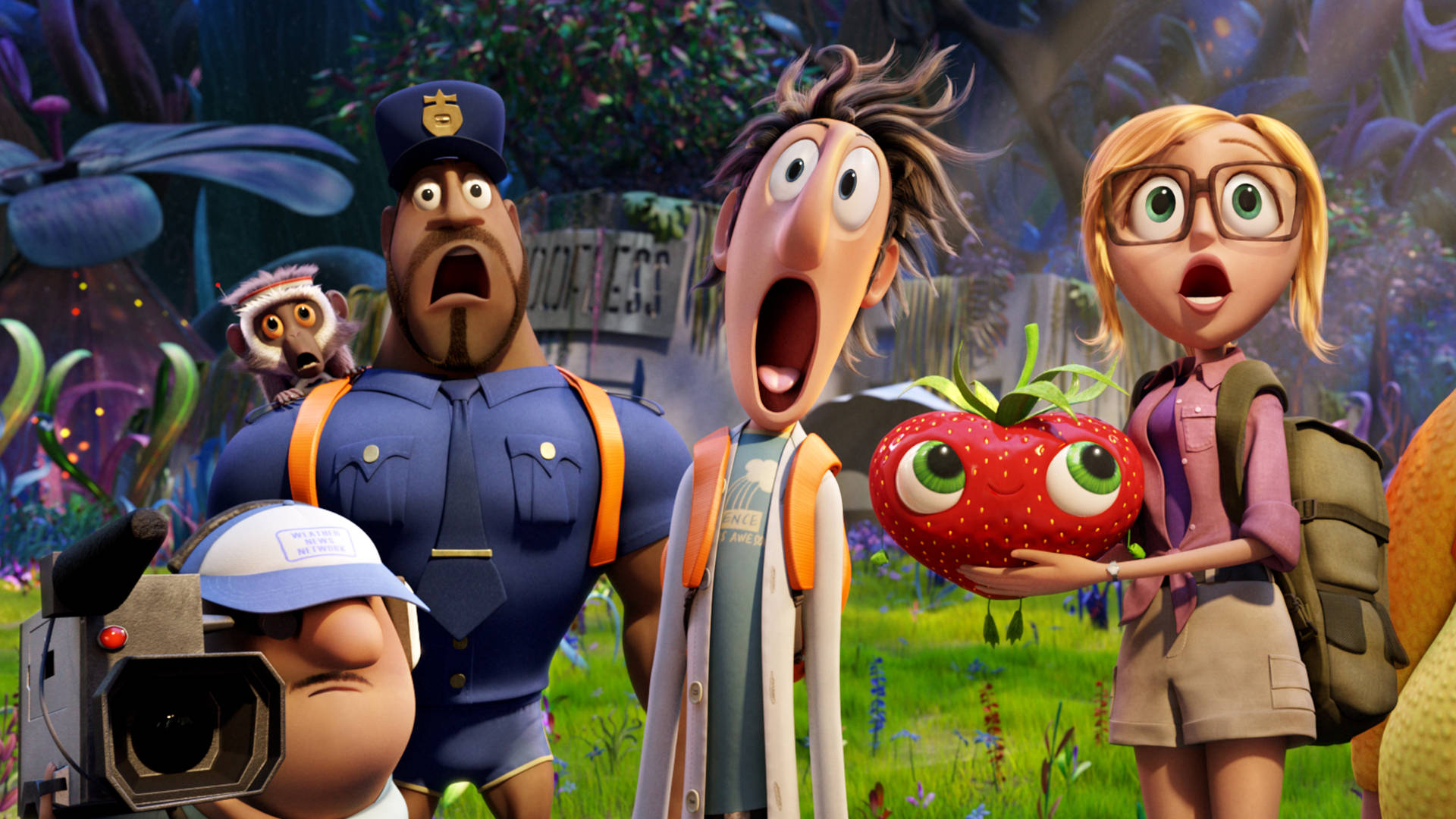 Shocked Characters from Cloudy With A Chance Of Meatballs 2 Wallpaper