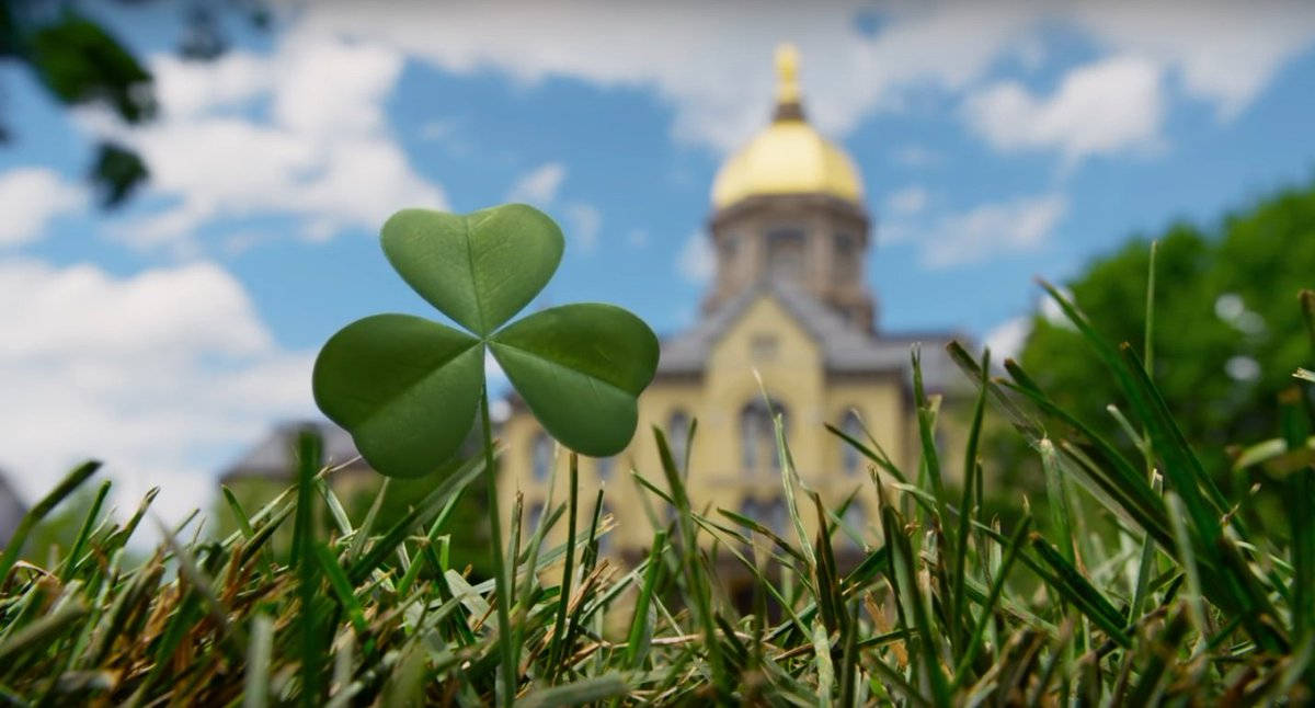 Splendid View of the University of Notre Dame's Golden Dome with Clover Foreground. Wallpaper