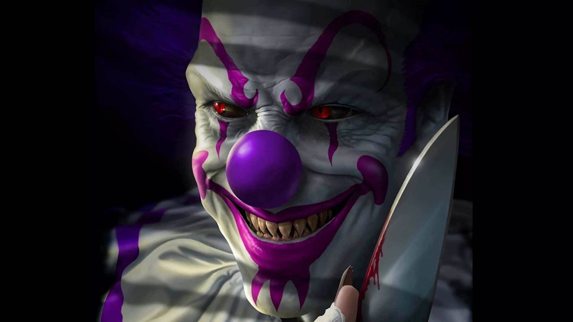 Smiling Clown in Colorful Costume on Dark Background