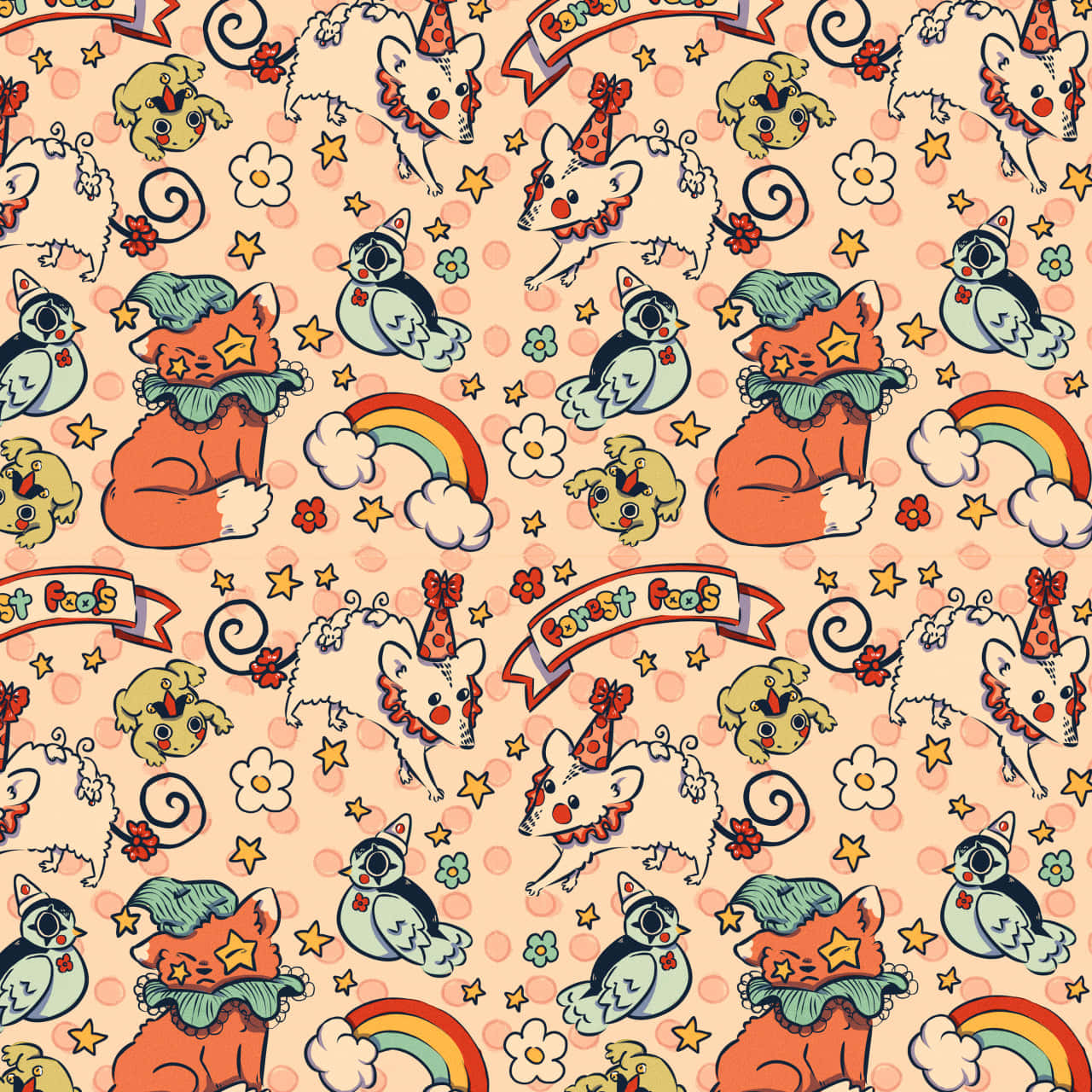 Clown Themed Animal Pattern Wallpaper