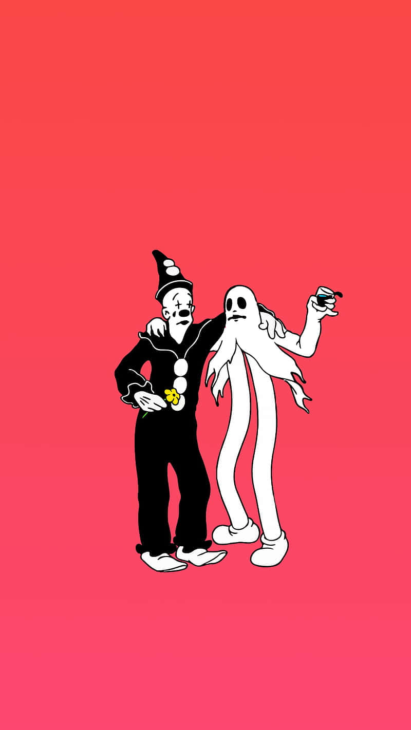 Clownand Ghost Friends Illustration Wallpaper