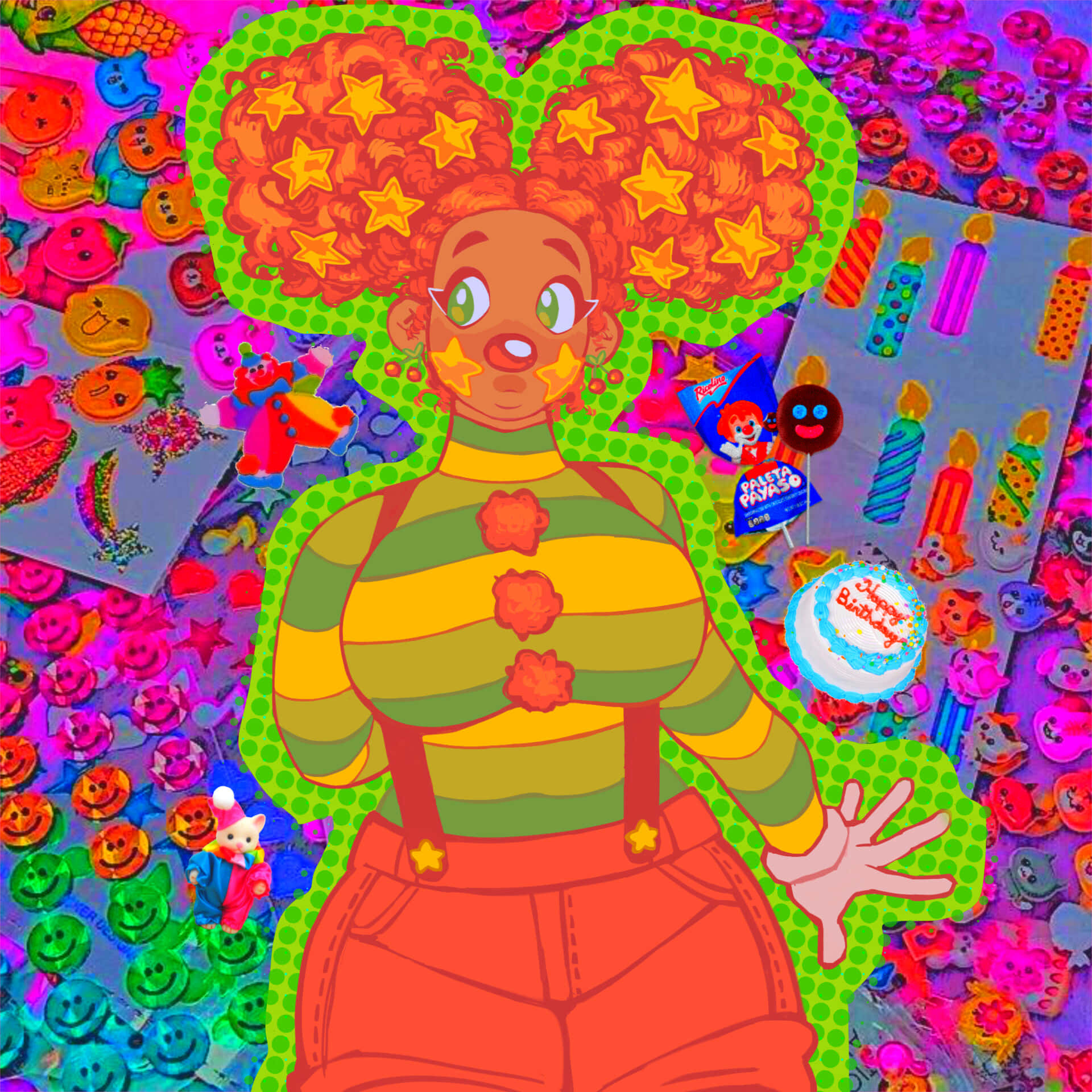Clowncore Vibrant Character Illustration Wallpaper