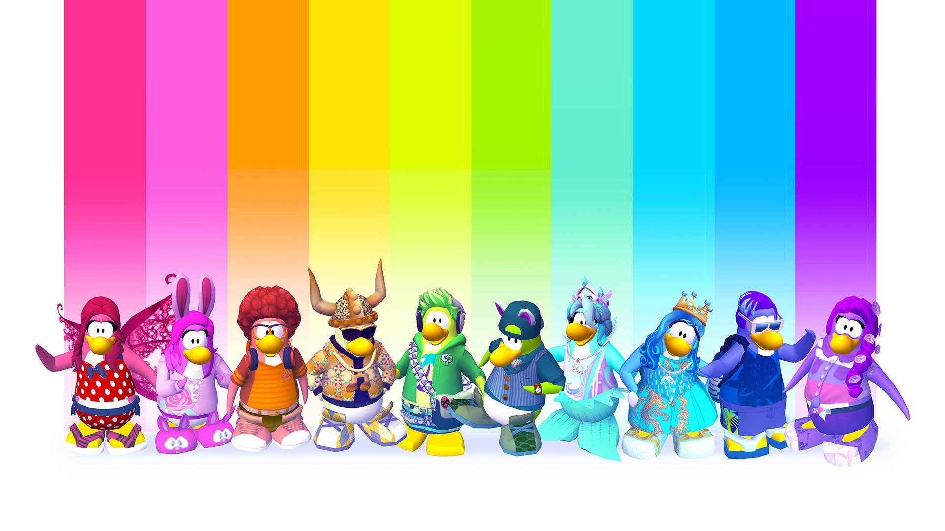 Personagensdo Club Penguin Com Vários Trajes. Papel de Parede
