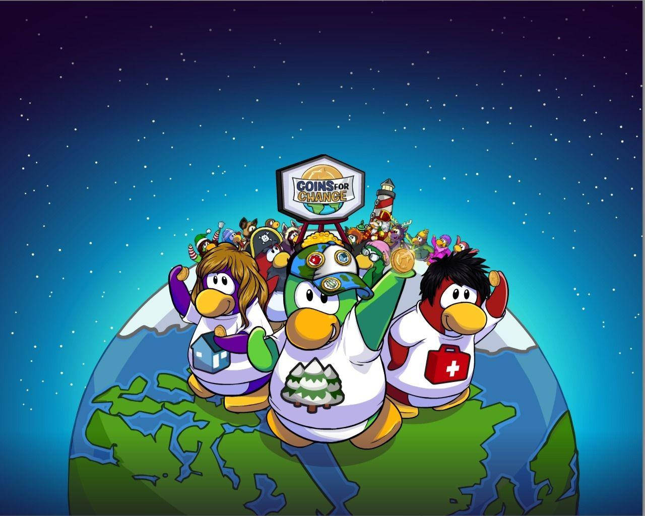 Download Club Penguin In Planet Globe Wallpaper 