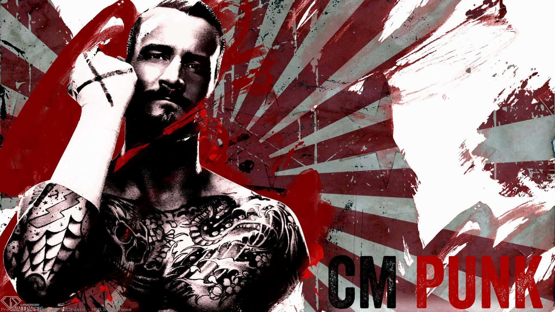 A Man With Tattoos And A Red Background Wallpaper