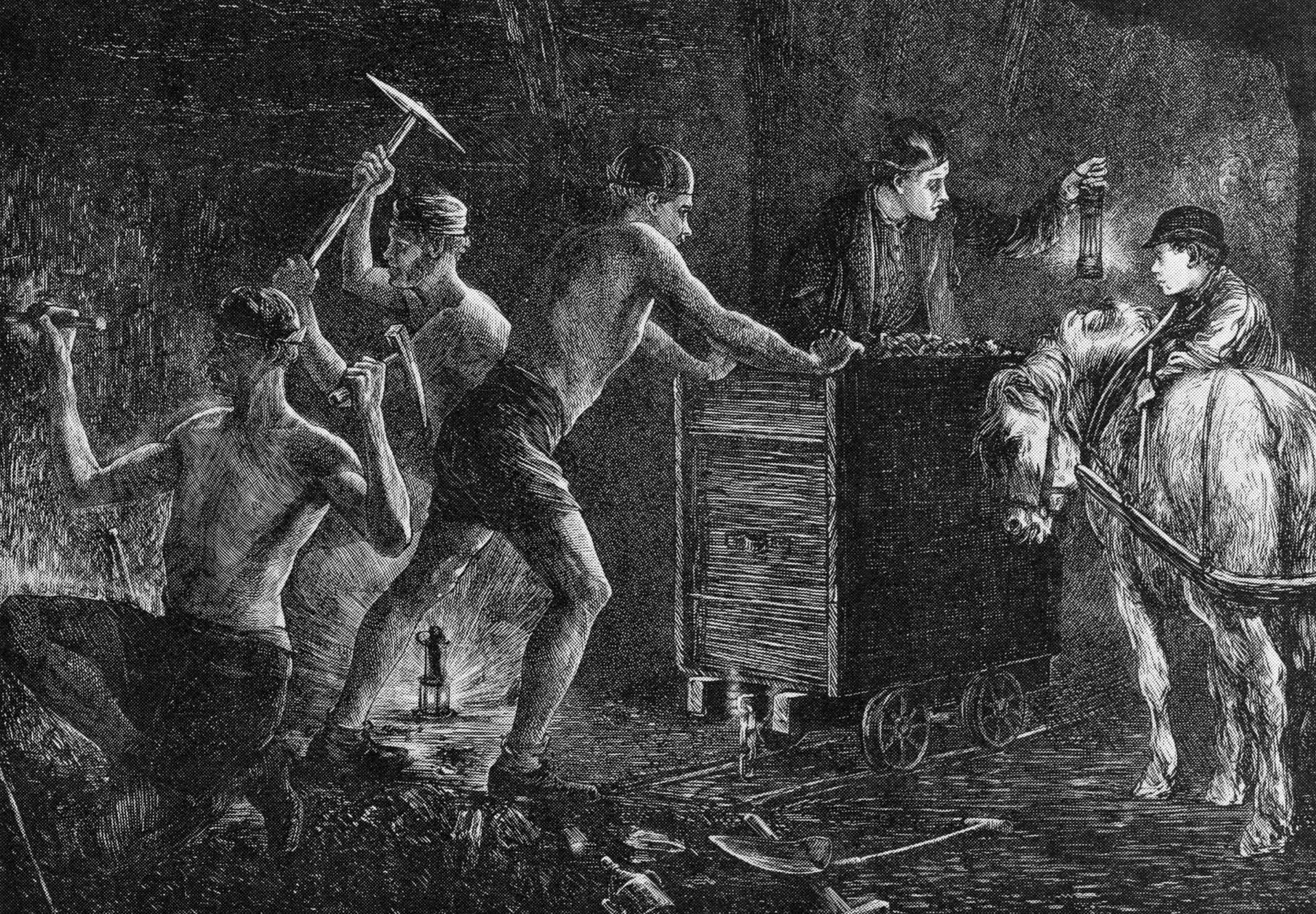 An Old Engraving Of Men In A Mine