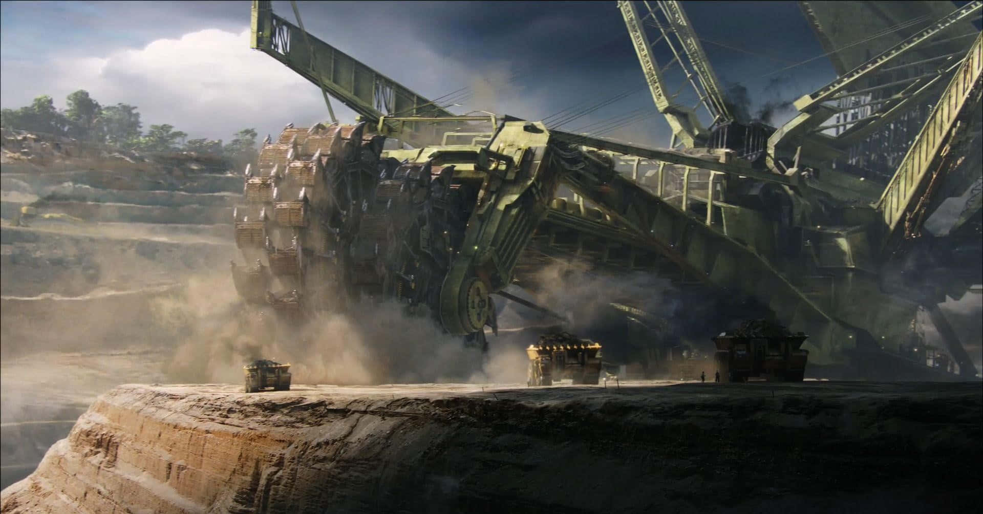 A Large Machine Is In The Middle Of A Dirt Field