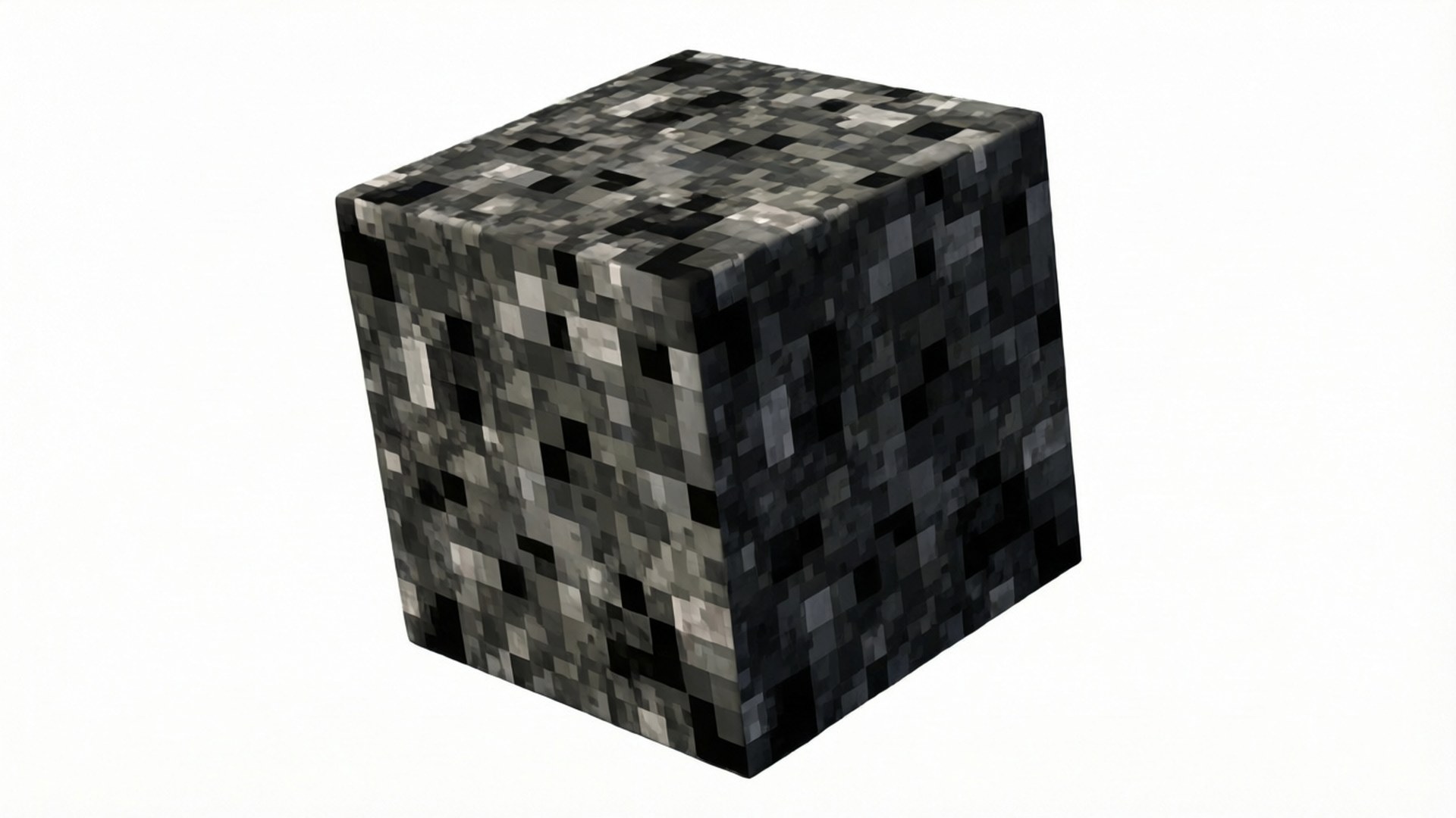 3D render of Minecraft coal ore block on white background.
